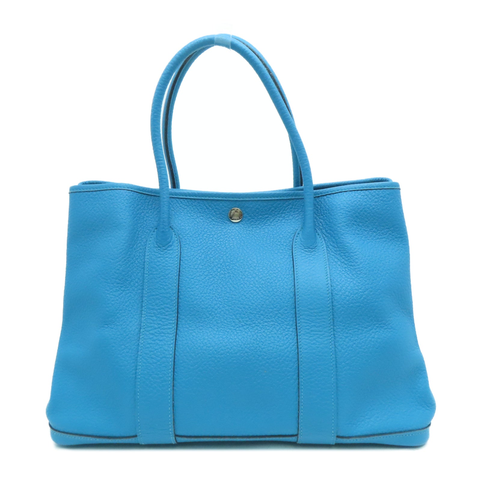 HERMES Togo Leather Garden Party PM Silver Button Handle Bag Blue