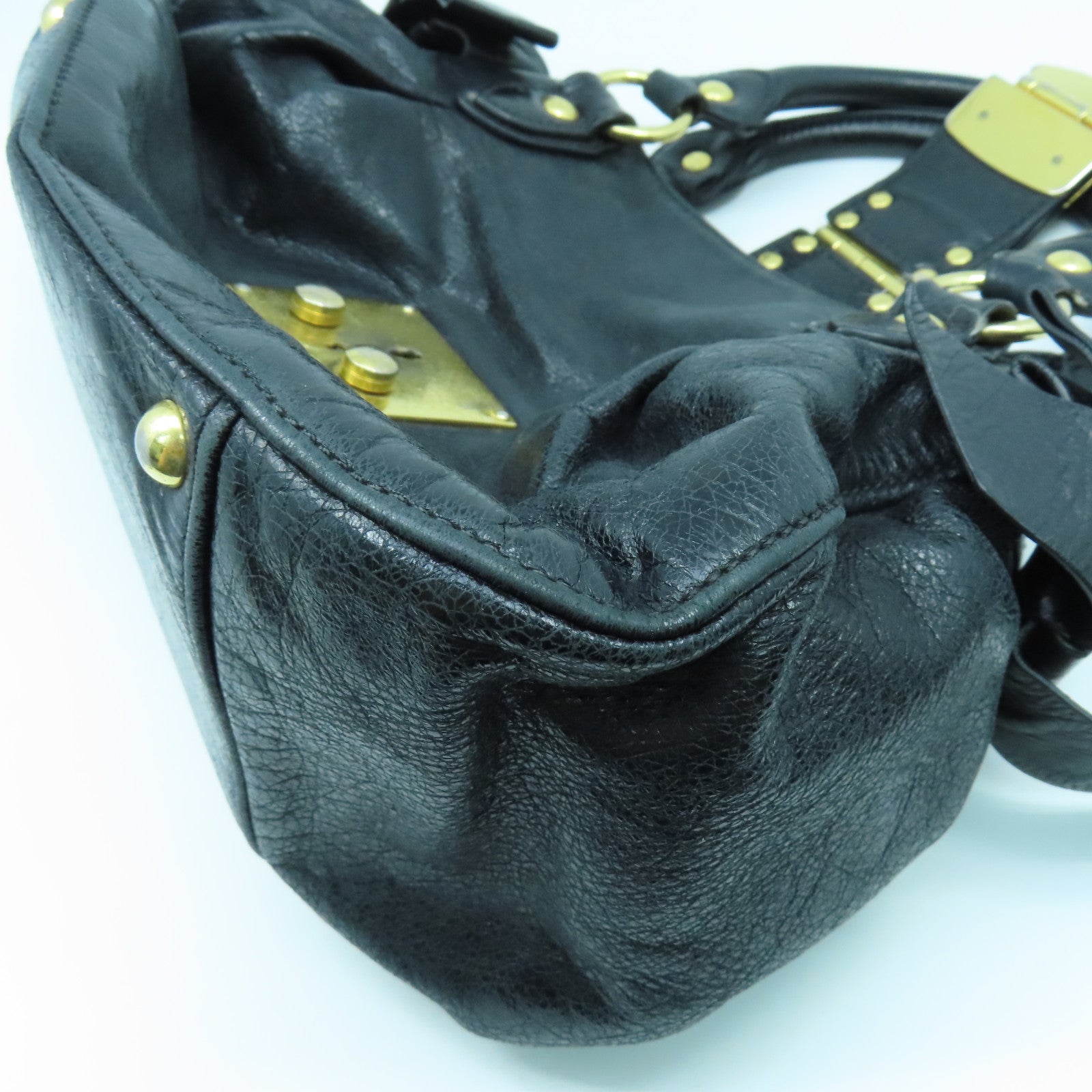 Miu Miu 牛皮皮革2way Shoulder Bag金扣手挽肩背兩用袋黑色