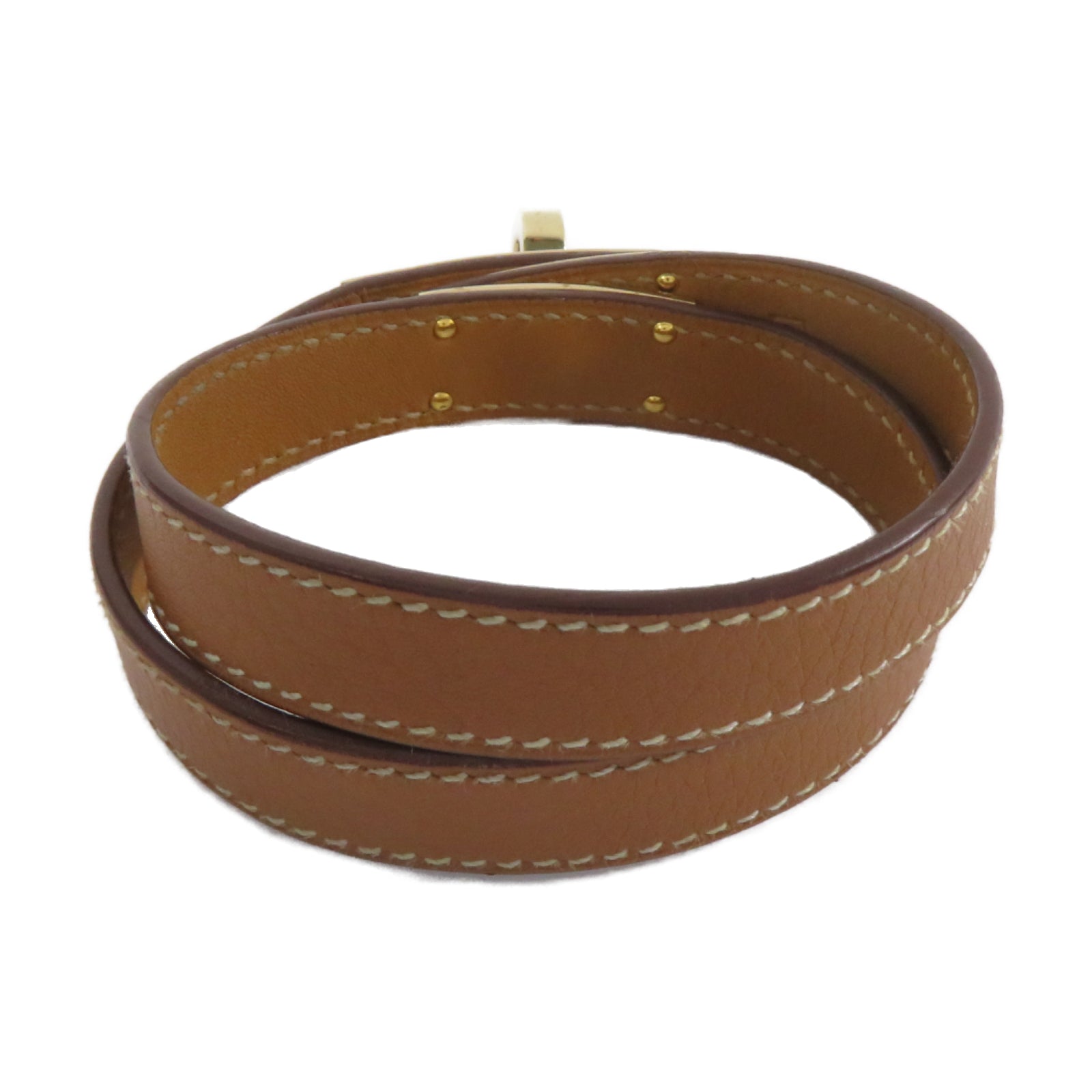 HERMES Epsom皮革Double Tour Bracelet金扣手鏈Gold經典駝色