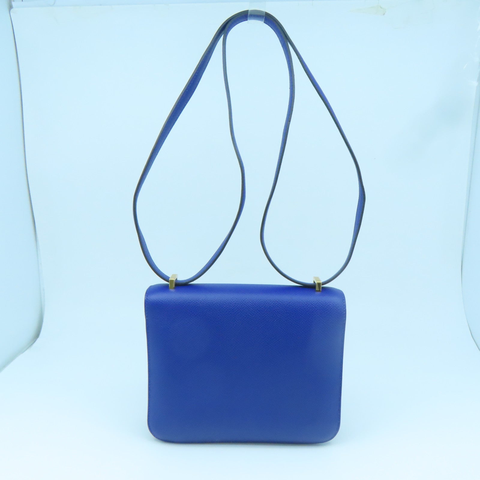 HERMES Epsom Leather Constance Mini Gold Buckle Shoulder Bag Blue