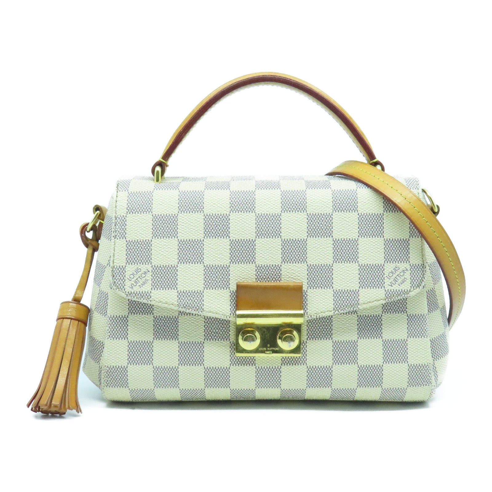 LOUIS VUITTON Damier Azur Croisette金扣手挽肩背兩用袋藍色/白色