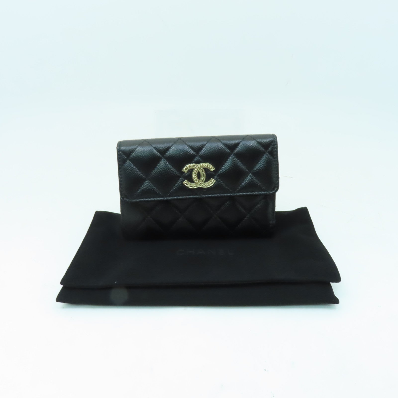 CHANEL 菱格Caviar皮革Wallet金扣錢包黒色