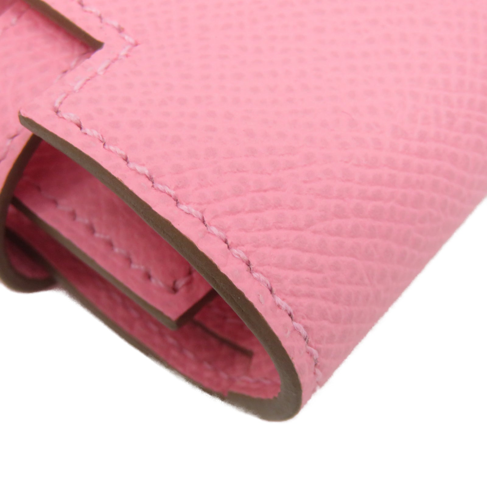HERMES 【激减优惠】Veau Epsom皮革Kelly Short Wallet银扣钱包粉红色