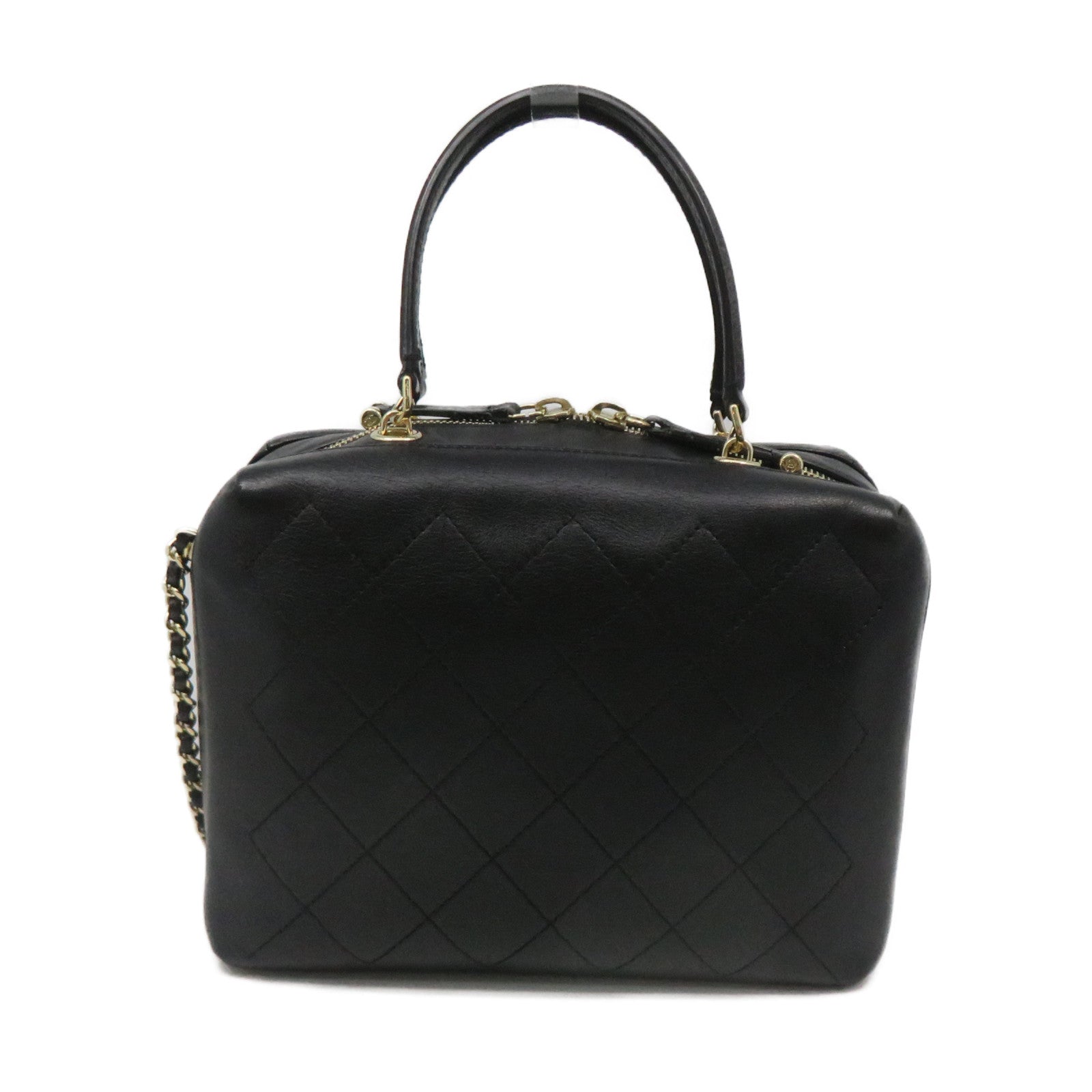 CHANEL 菱格牛皮皮革2Way Shoulder Bag金扣链带肩背袋黑色