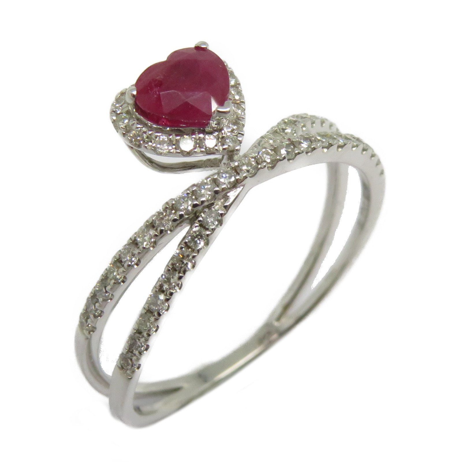 JEWELRY 【激減優惠】18K白金Ruby Ring 0.56ct紅寶石/0.27ct鑽石戒指US#7.25紅色/銀色