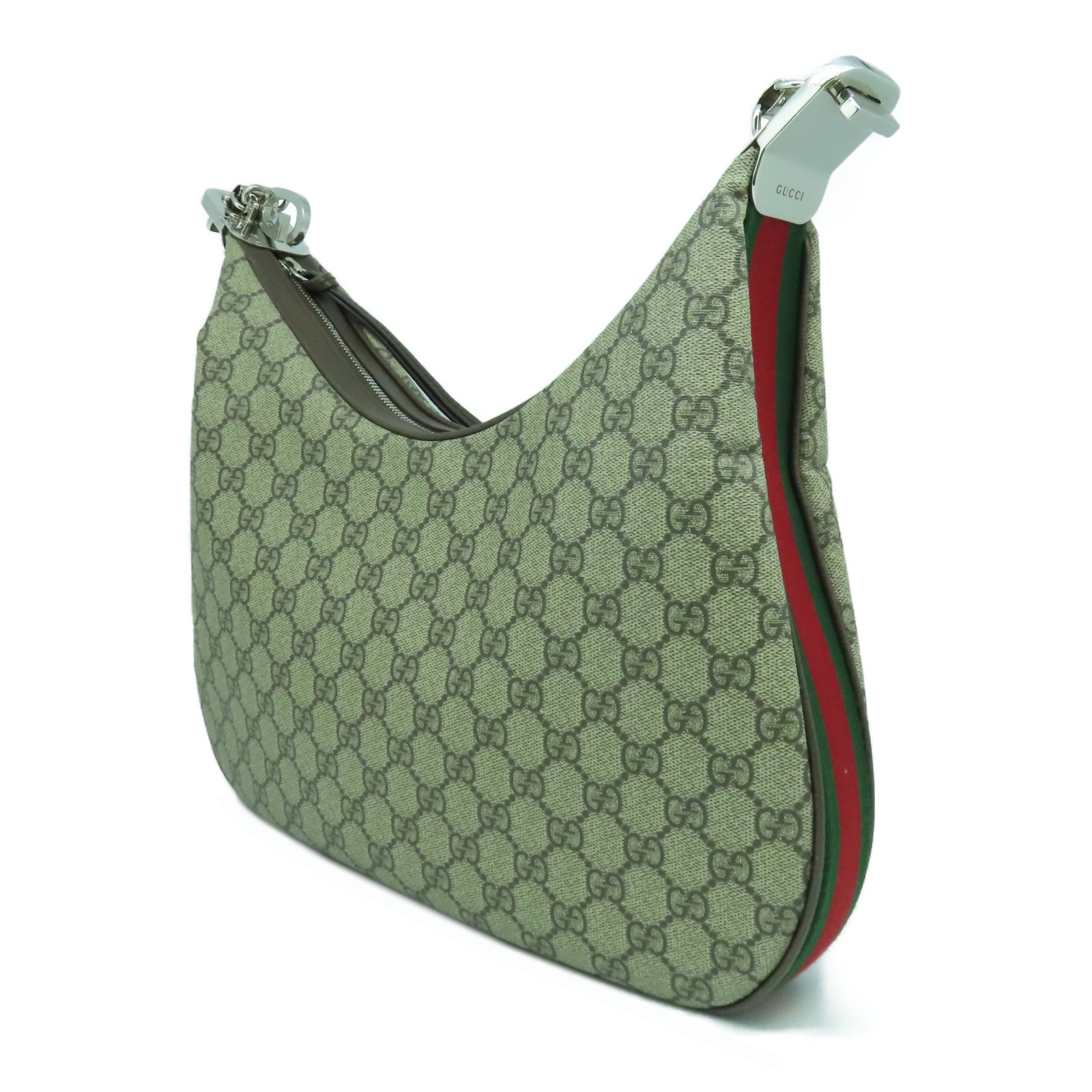 GUCCI 塗層帆布/皮革Attache銀扣肩背袋啡色