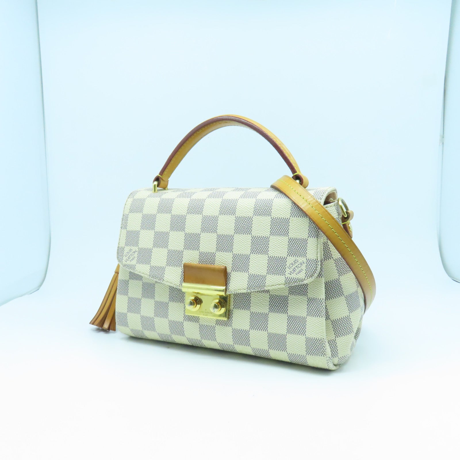 LOUIS VUITTON Damier Azur Croisette金扣手挽肩背兩用袋藍色/白色