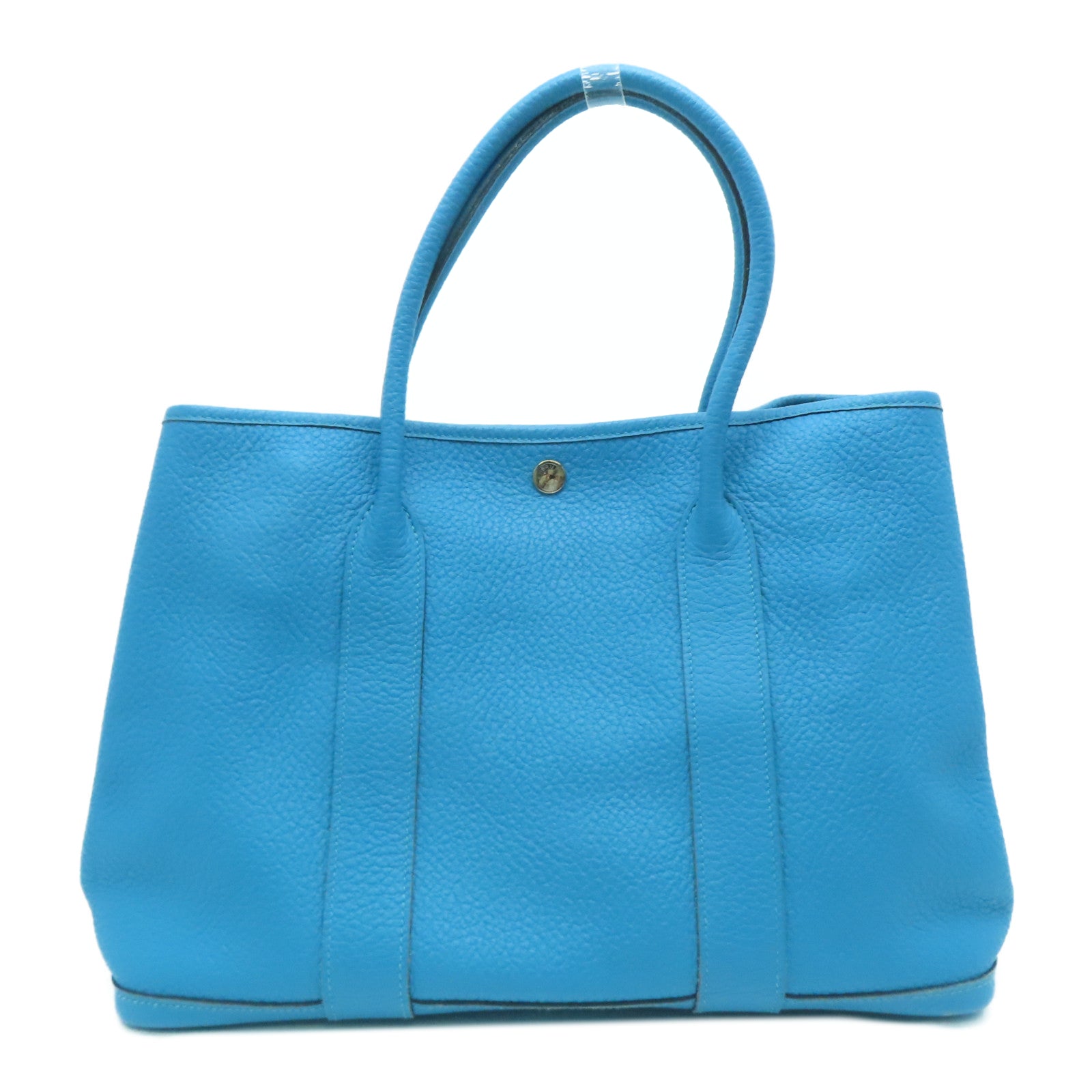 HERMES Togo Leather Garden Party PM Silver Button Handle Bag Blue