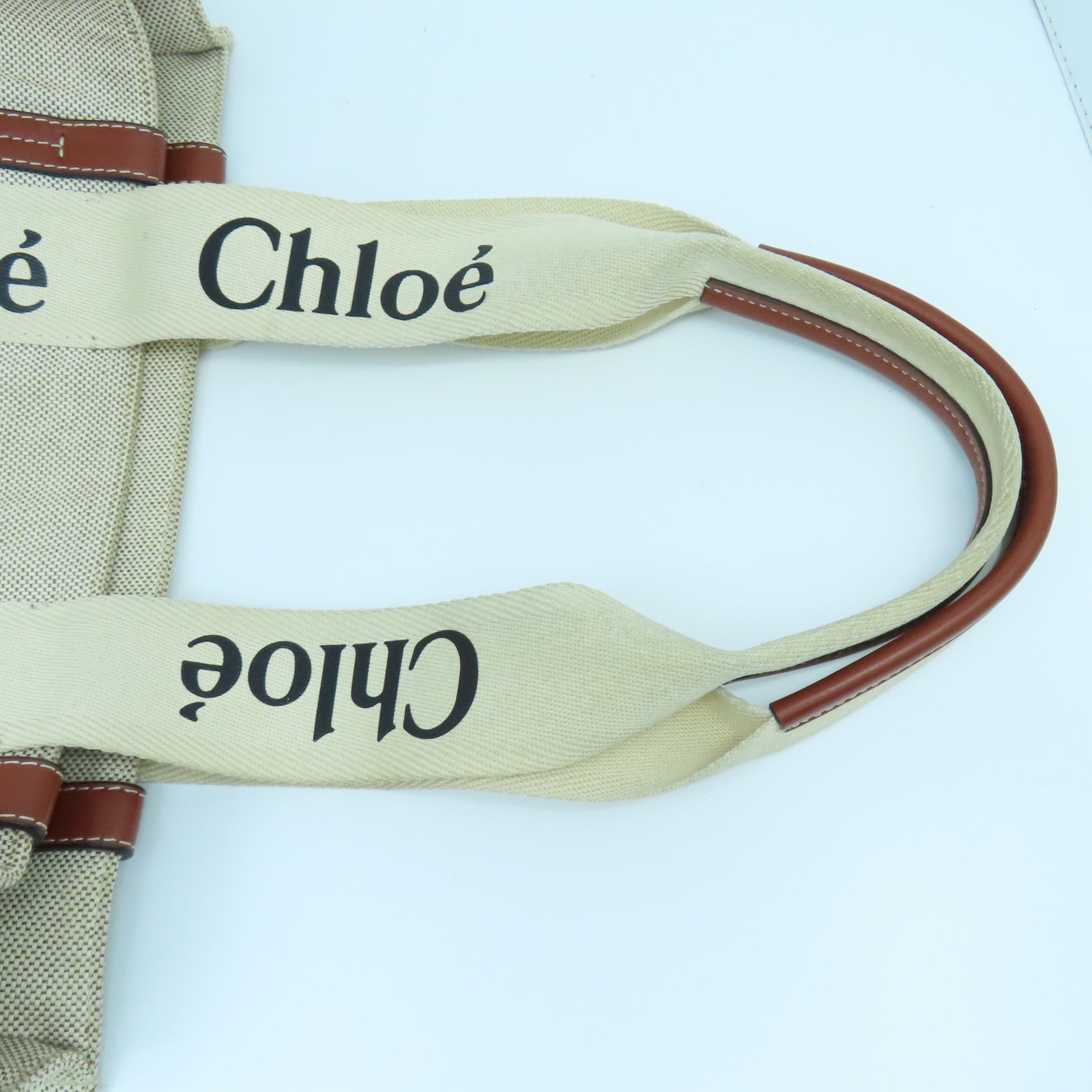 Chloe 帆布Medium Woody Tote Bag手挽袋白色/啡色