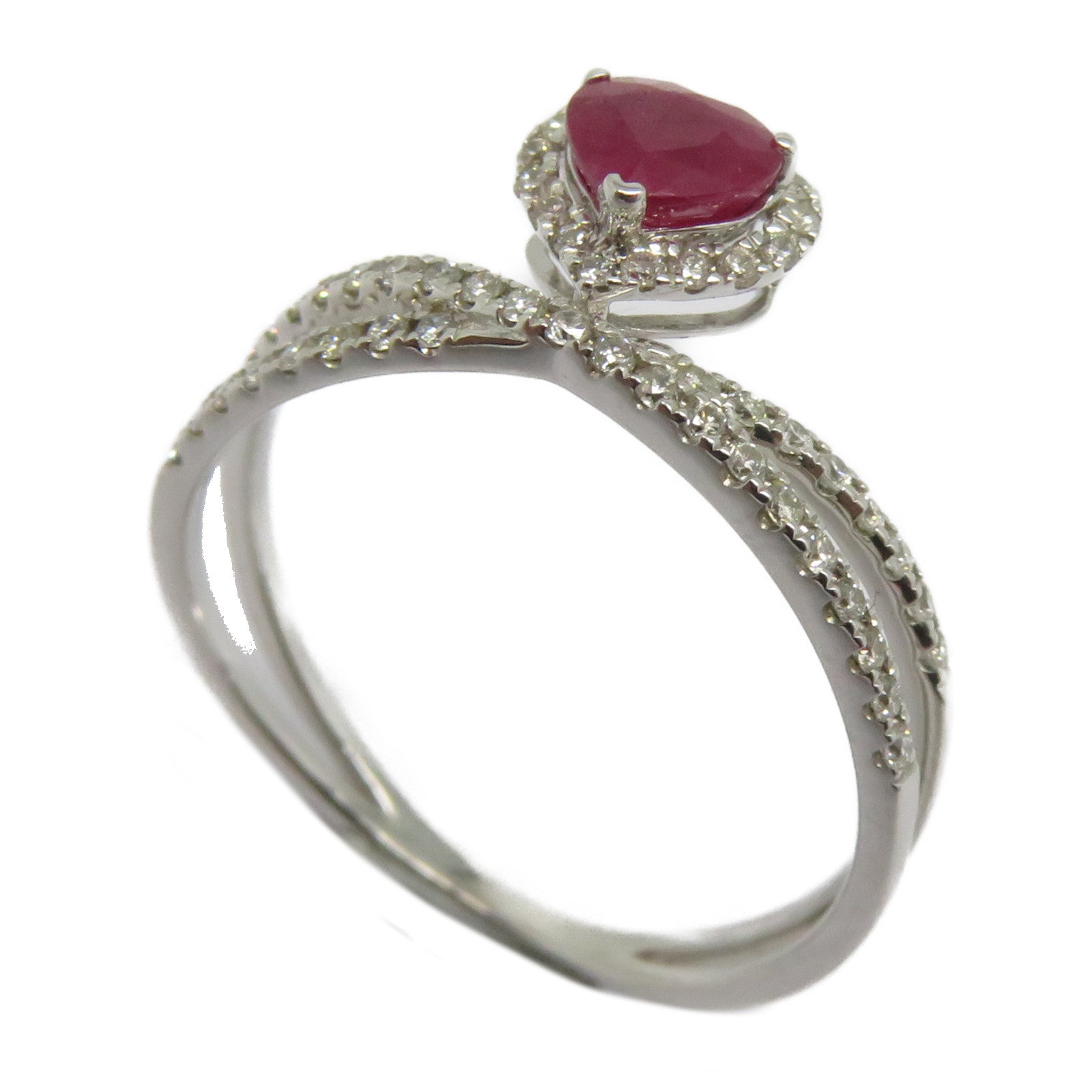 JEWELRY 【激減優惠】18K白金Ruby Ring 0.56ct紅寶石/0.27ct鑽石戒指US#7.25紅色/銀色