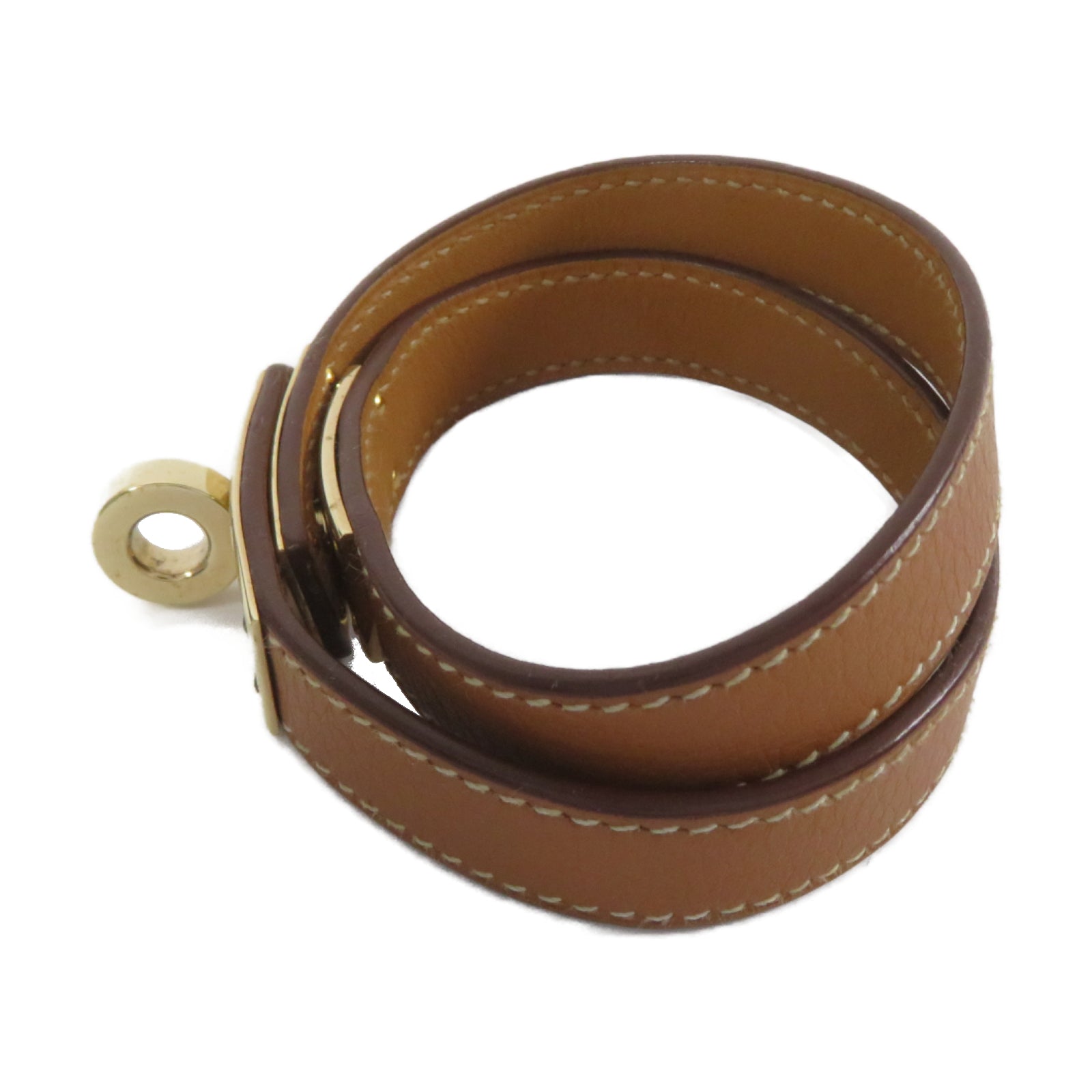 HERMES Epsom皮革Double Tour Bracelet金扣手鏈Gold經典駝色