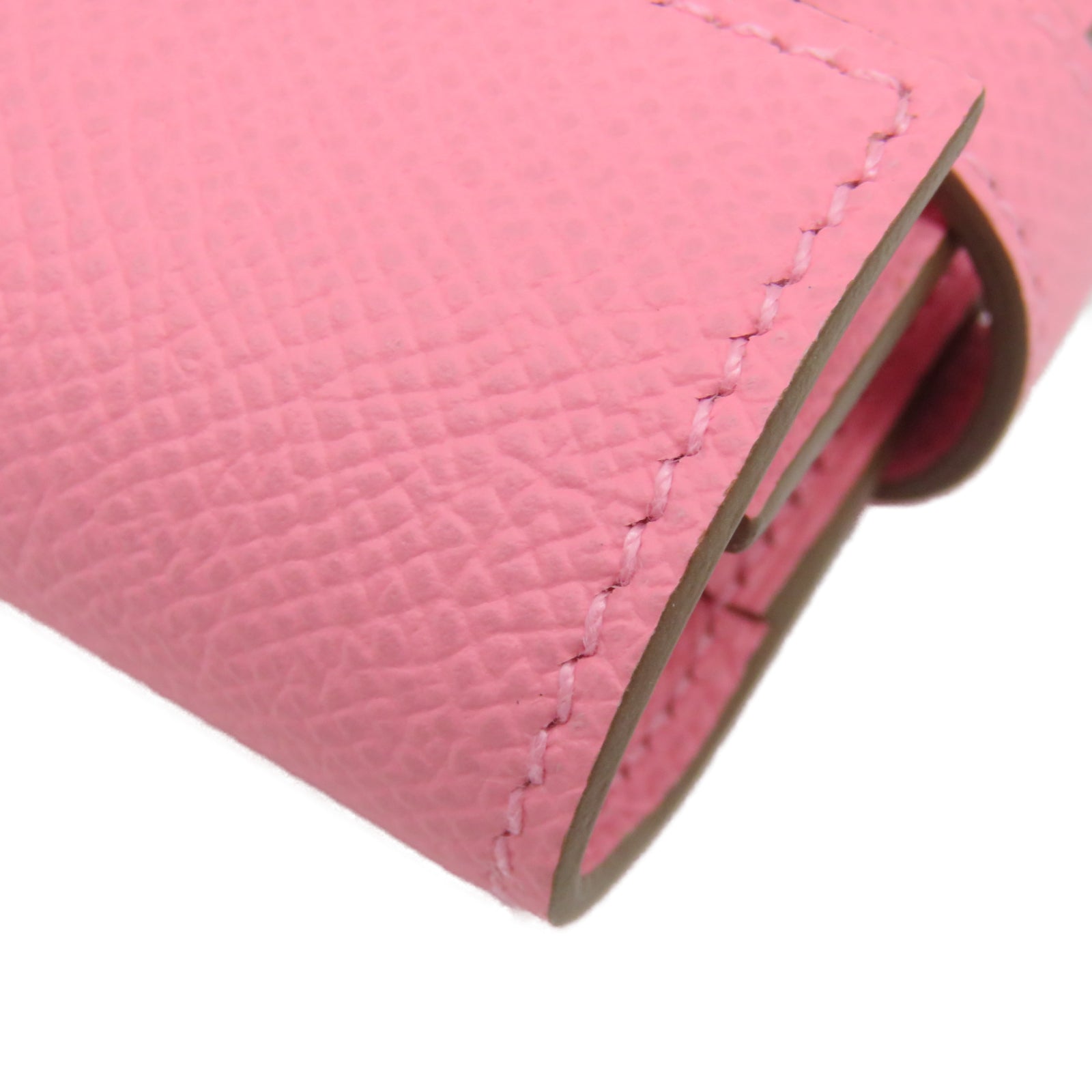 HERMES 【激减优惠】Veau Epsom皮革Kelly Short Wallet银扣钱包粉红色
