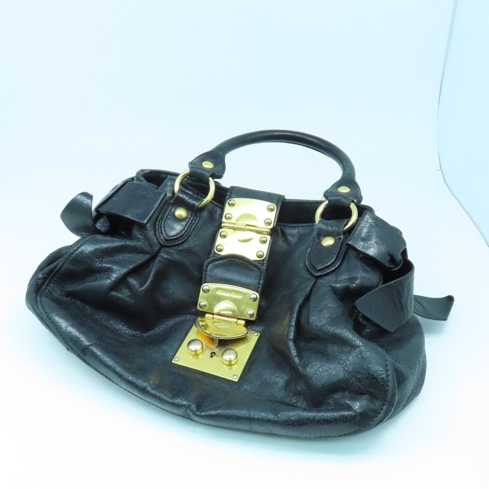 Miu Miu 牛皮皮革2way Shoulder Bag金扣手挽肩背兩用袋黑色