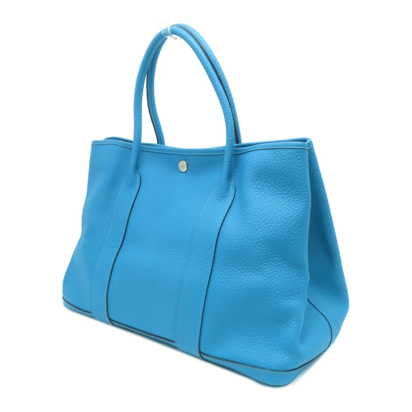 HERMES Togo Leather Garden Party PM Silver Button Handle Bag Blue