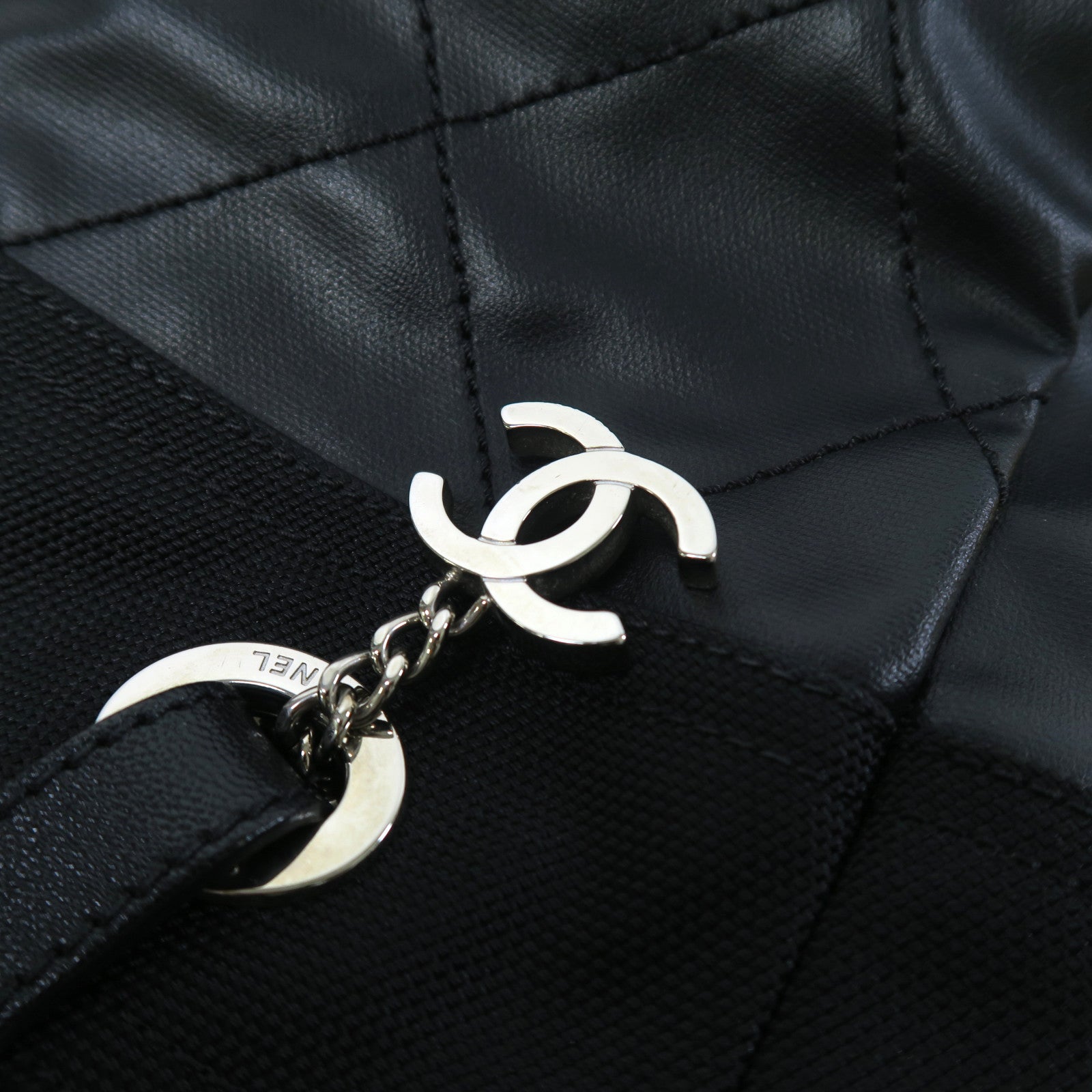 CHANEL 帆布Tote Bag銀扣手挽袋黑色