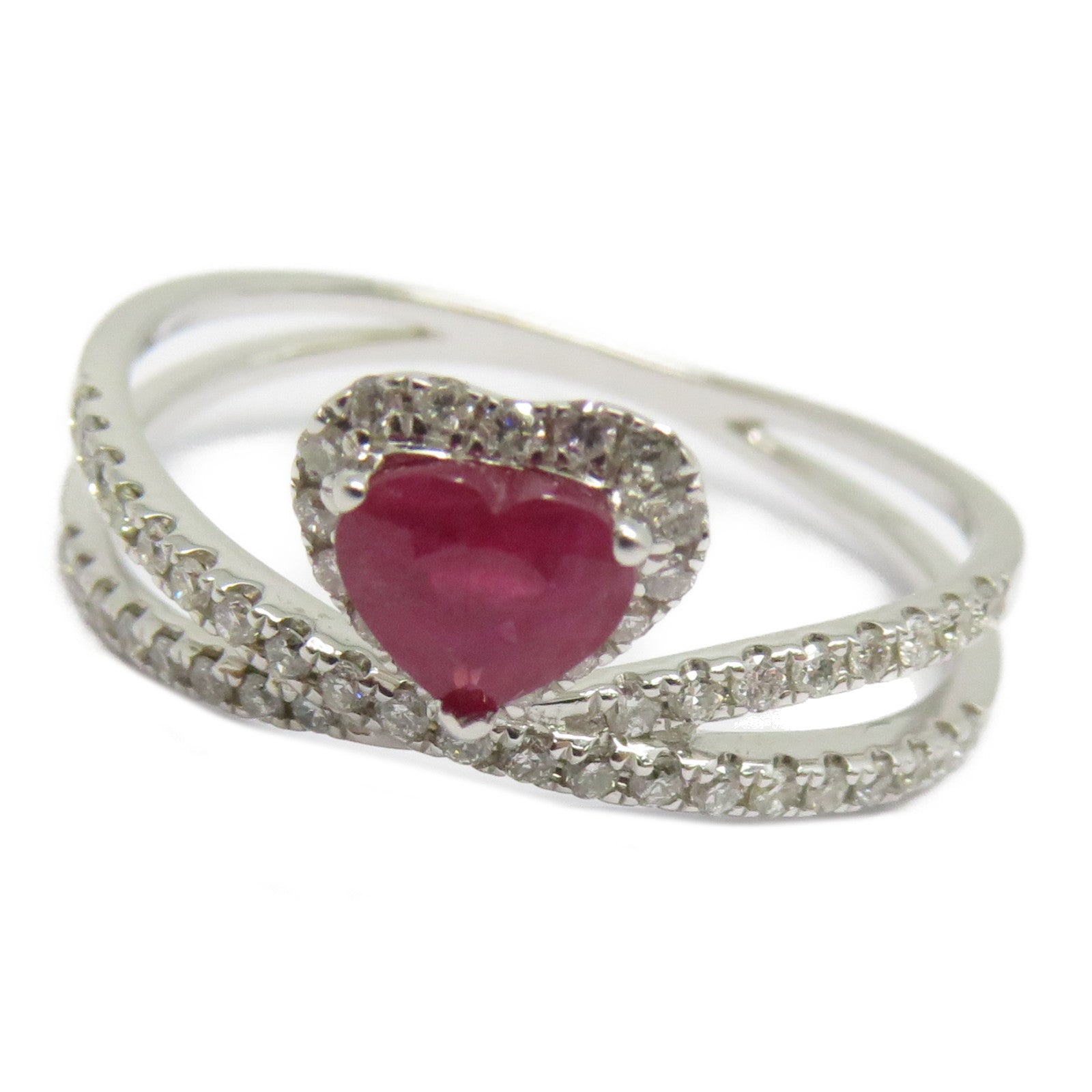 JEWELRY 【激減優惠】18K白金Ruby Ring 0.56ct紅寶石/0.27ct鑽石戒指US#7.25紅色/銀色