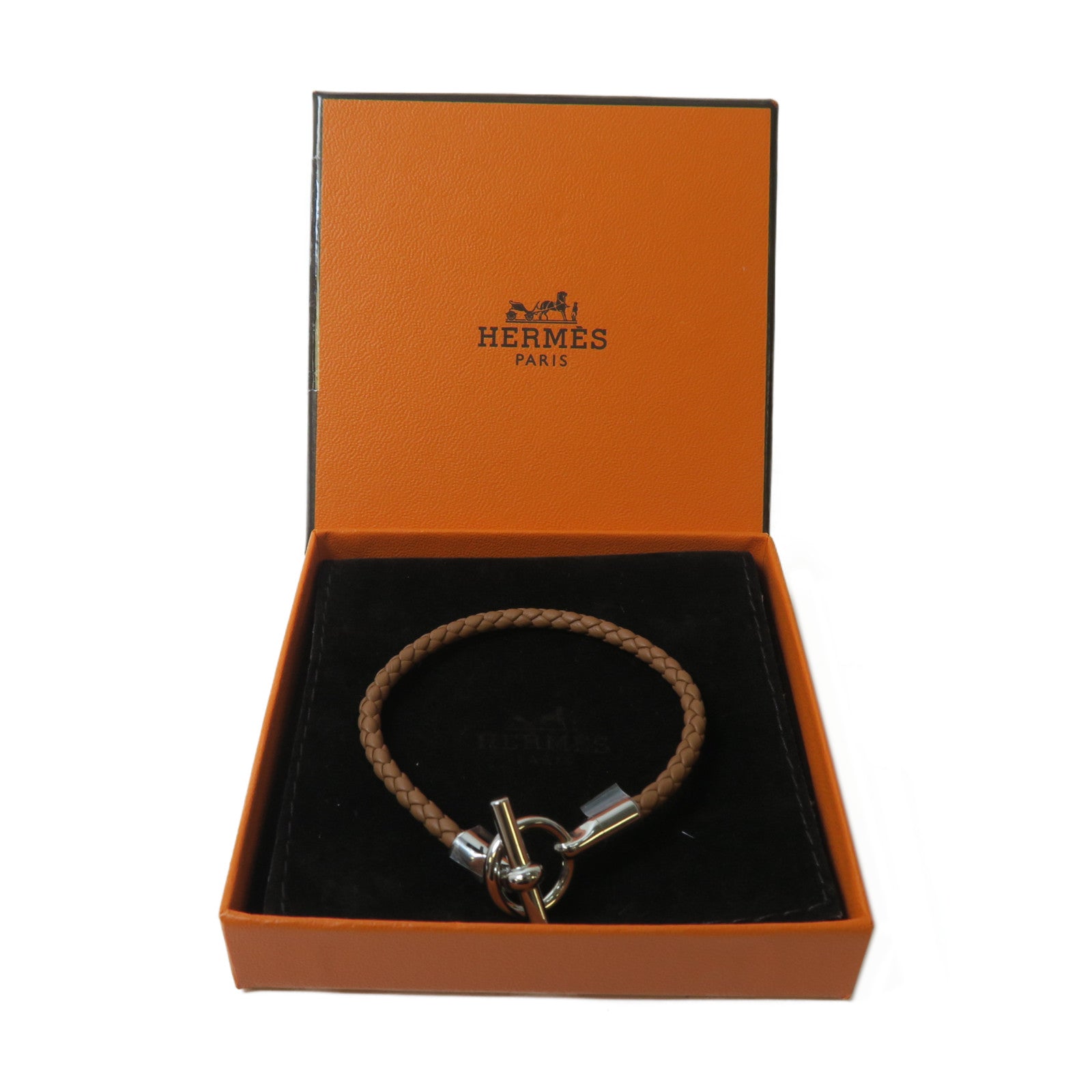 HERMES Swift皮革Glenan Bracelet銀扣手鐲經典駝色
