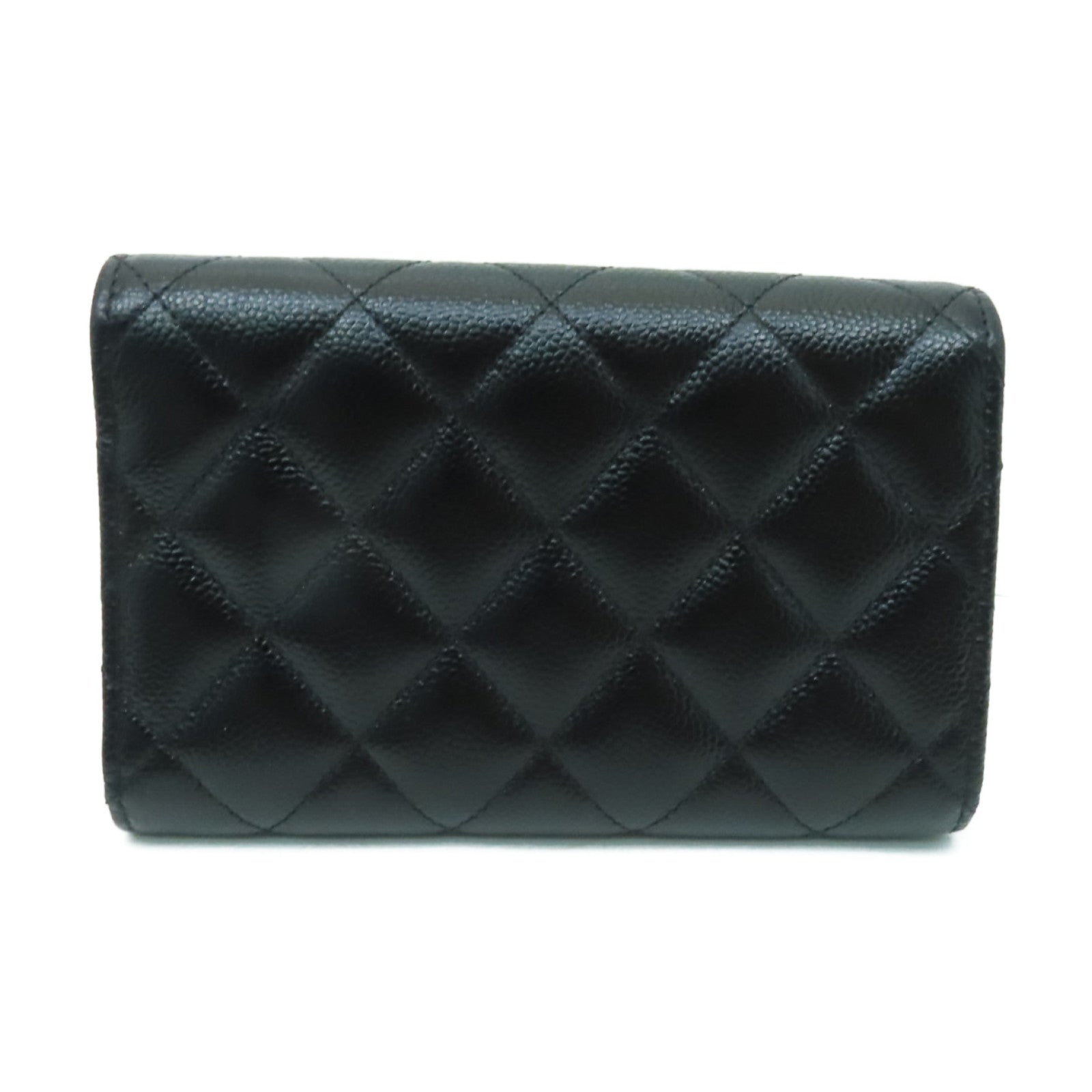 CHANEL 菱格Caviar皮革Wallet金扣錢包黒色