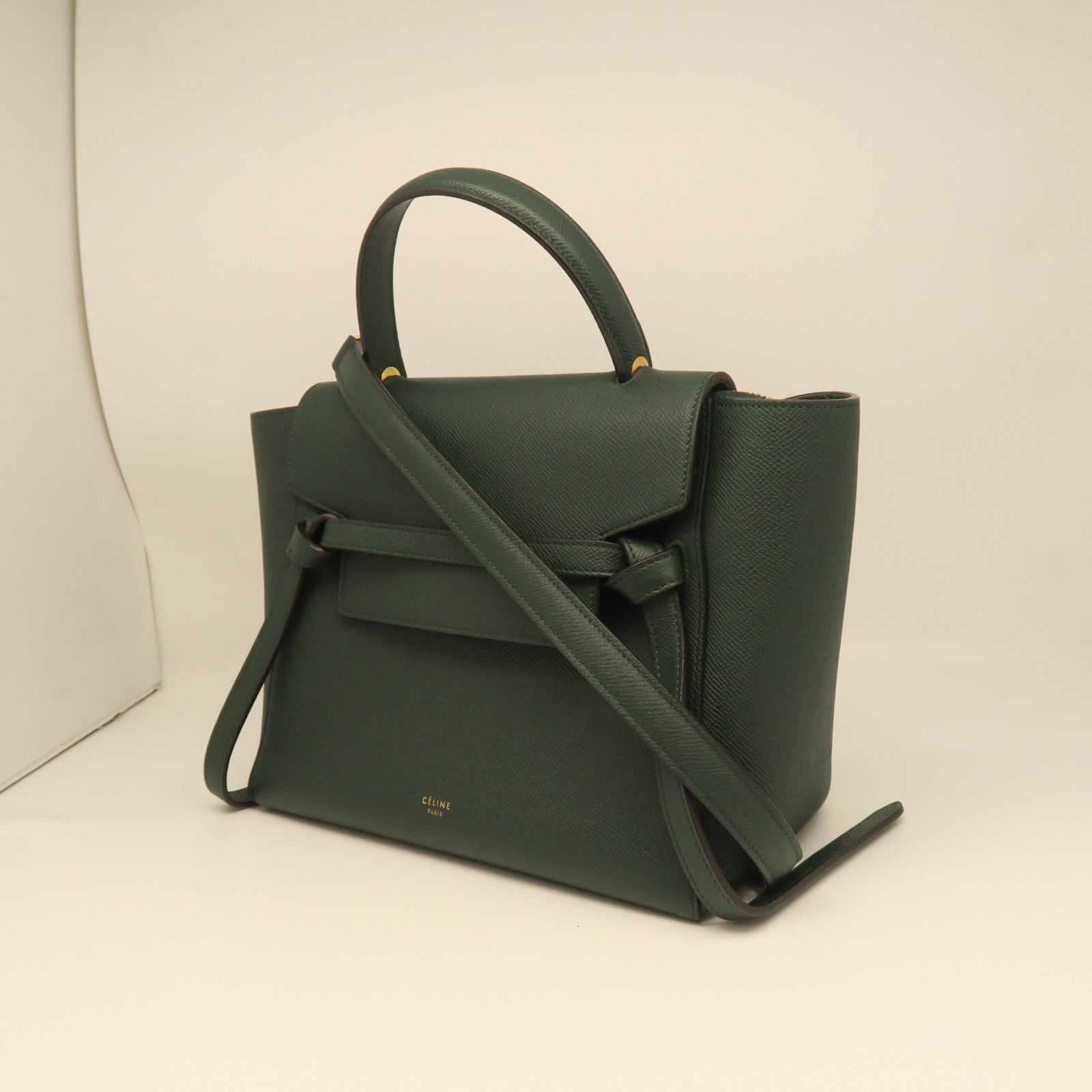 CELINE cowhide leather Belt Bag gold buckle handle shoulder bag green