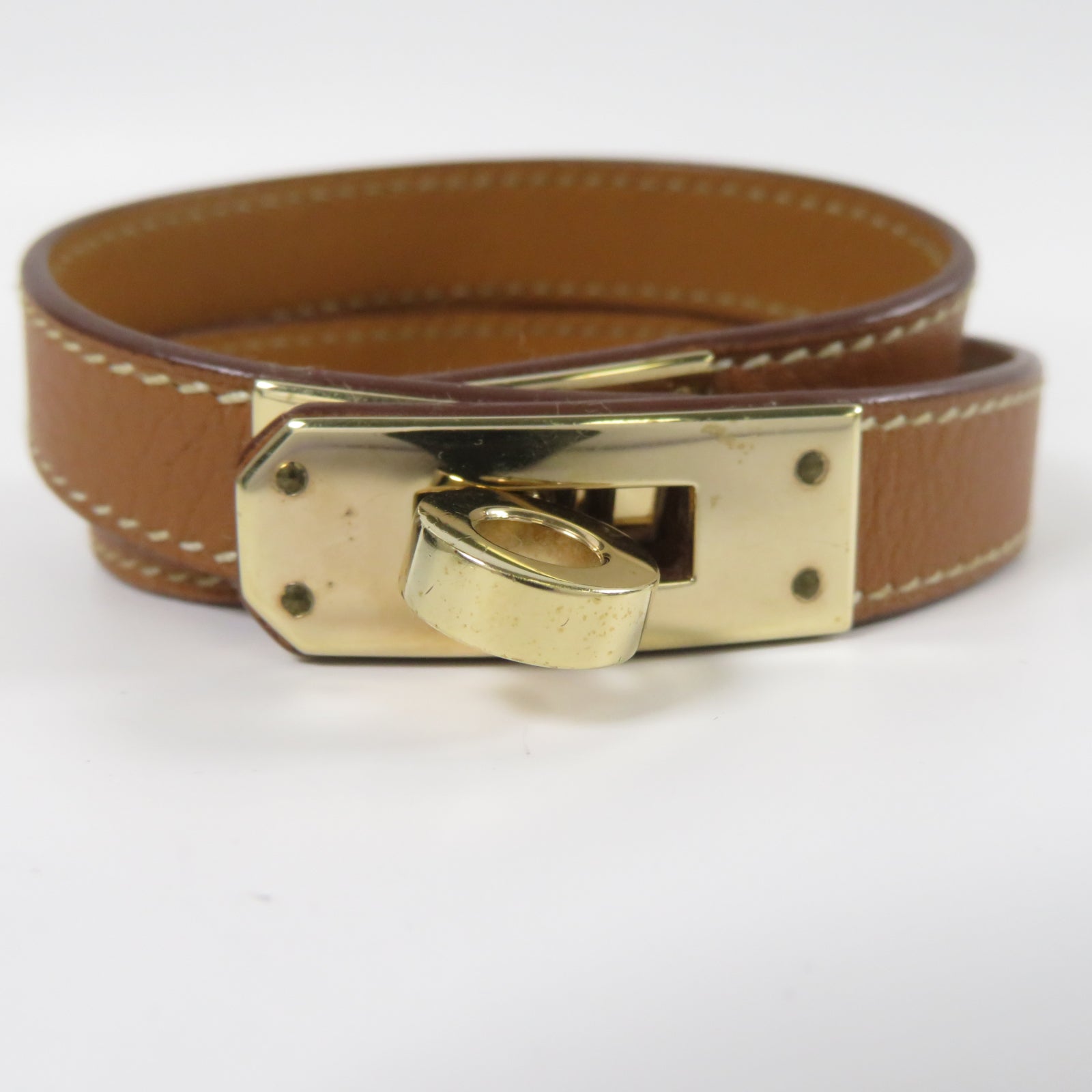 HERMES Epsom皮革Double Tour Bracelet金扣手鏈Gold經典駝色