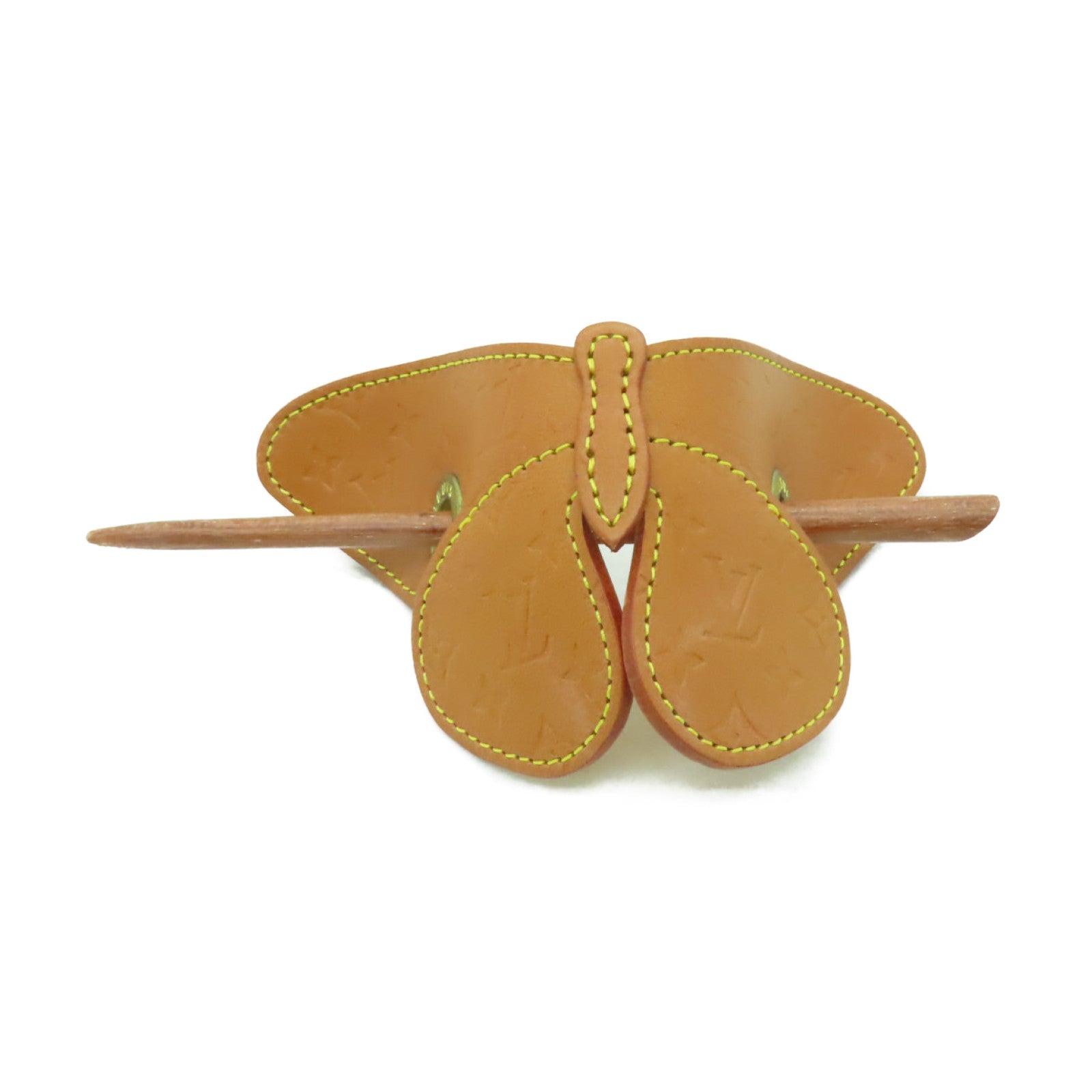 LOUIS VUITTON Tenned Leather Hair Clip金扣髮夾啡色