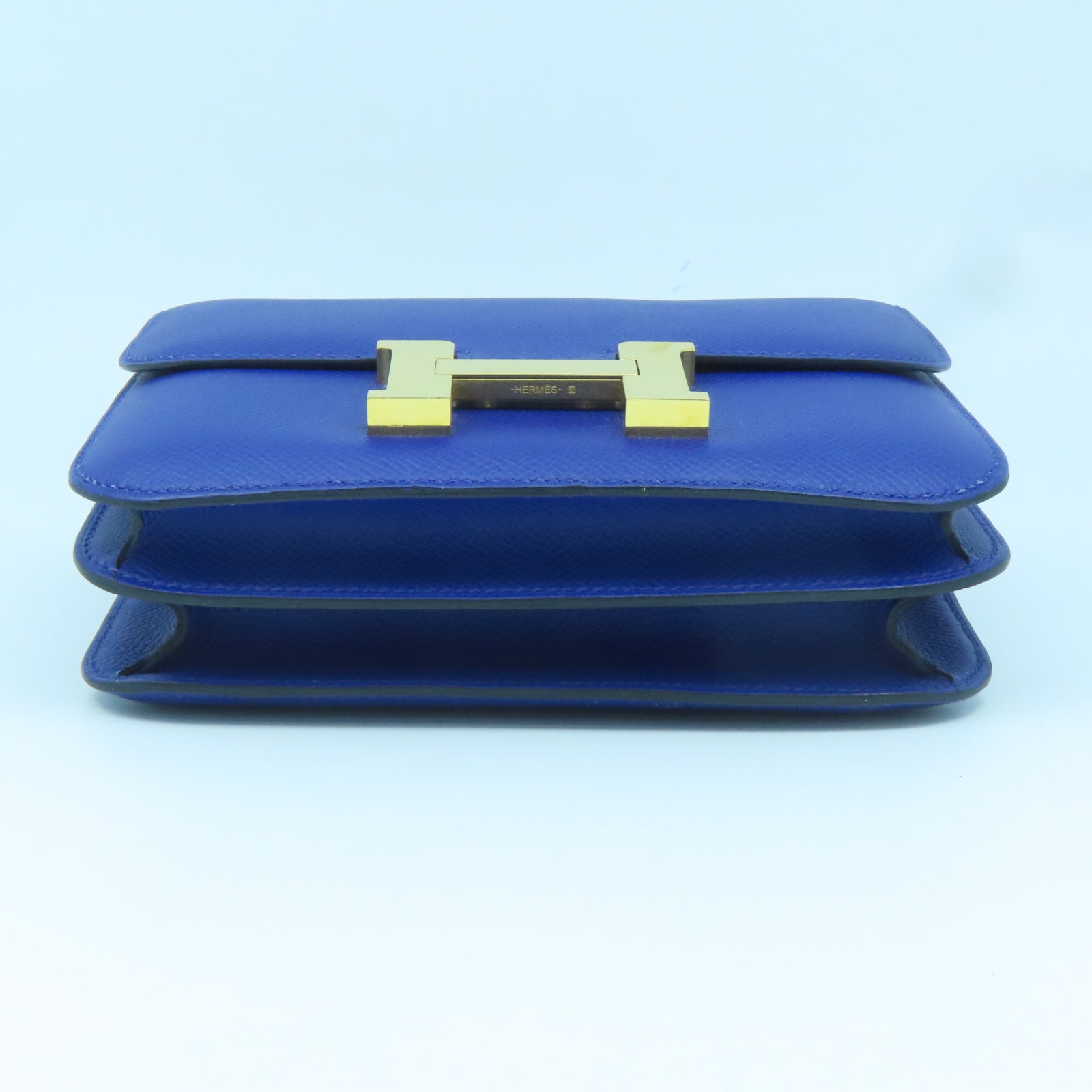HERMES Epsom Leather Constance Mini Gold Buckle Shoulder Bag Blue