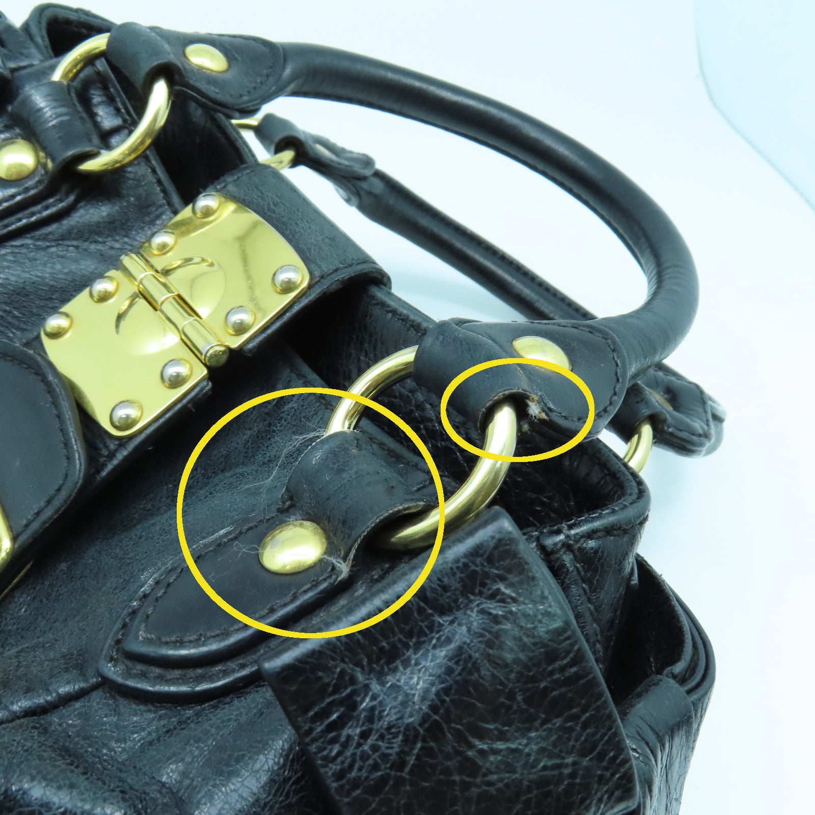 Miu Miu 牛皮皮革2way Shoulder Bag金扣手挽肩背兩用袋黑色