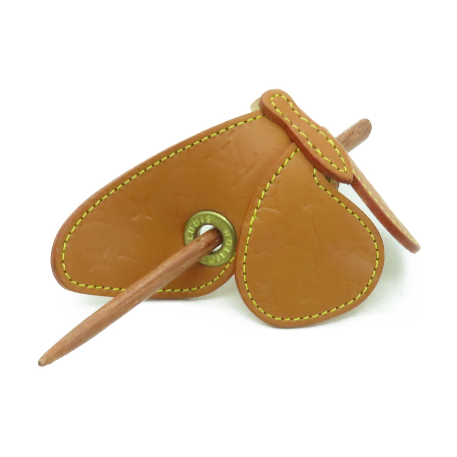 LOUIS VUITTON Tenned Leather Hair Clip金扣髮夾啡色