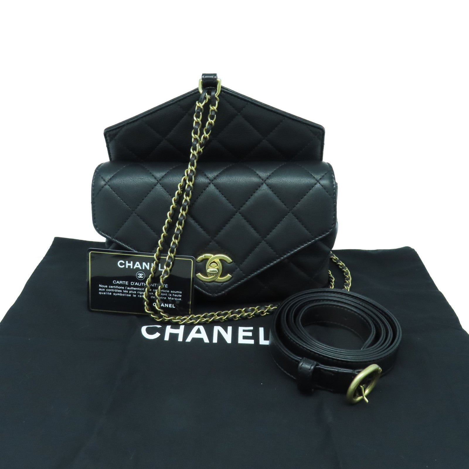CHANEL [Sharp Discount] Lingge Cowhide Leather Chain Shoulder Bag/Waist Bag Gold Buckle Chain Belt Shoulder Bag/Pocket Black