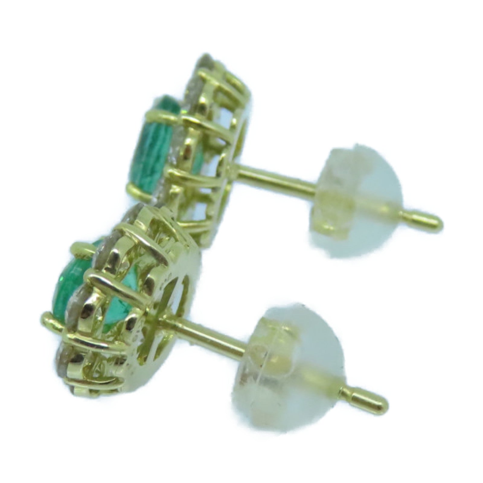 JEWELRY 18K黄金Emerald Earrings 0.75ct绿宝石/0.60ct钻石耳环绿色