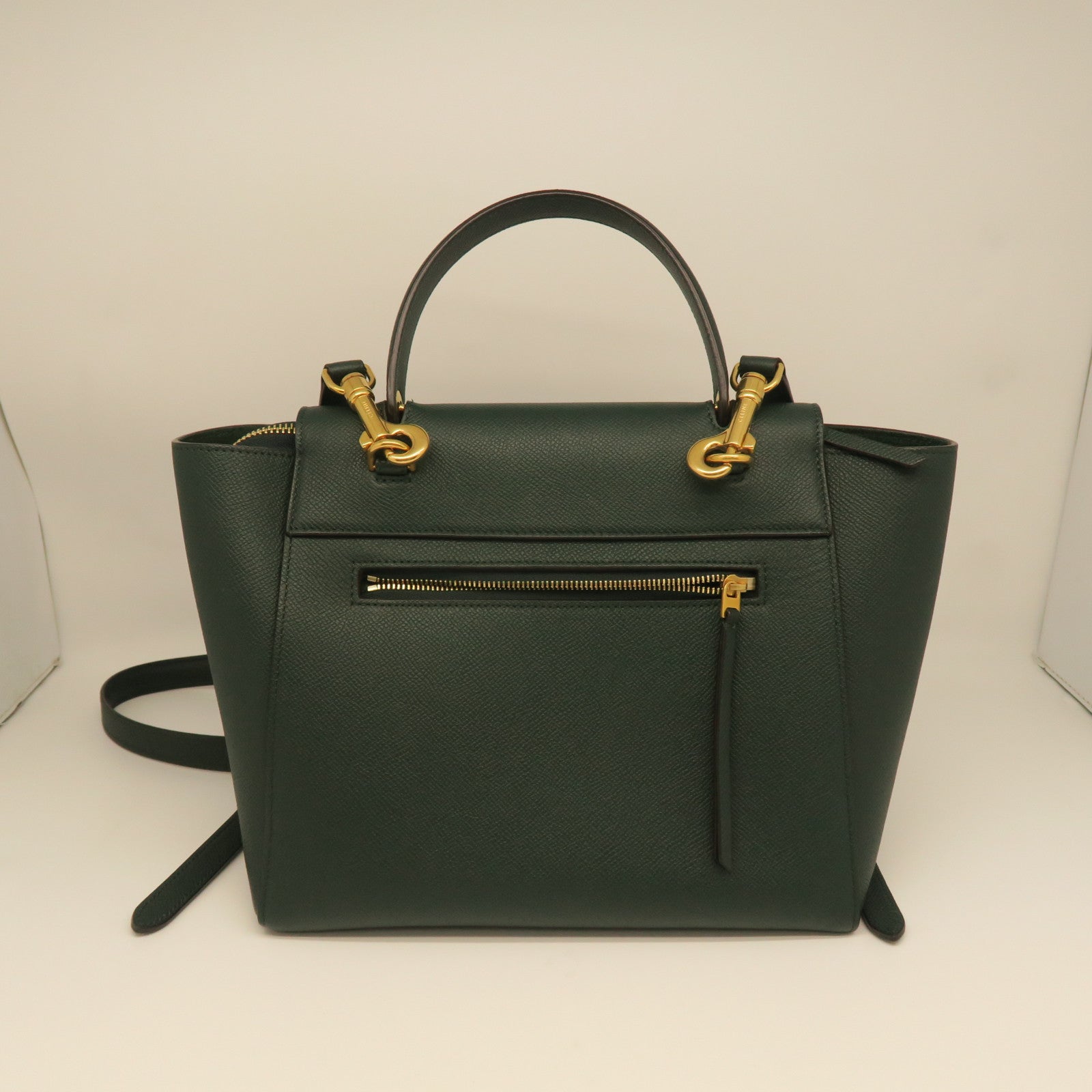 CELINE cowhide leather Belt Bag gold buckle handle shoulder bag green