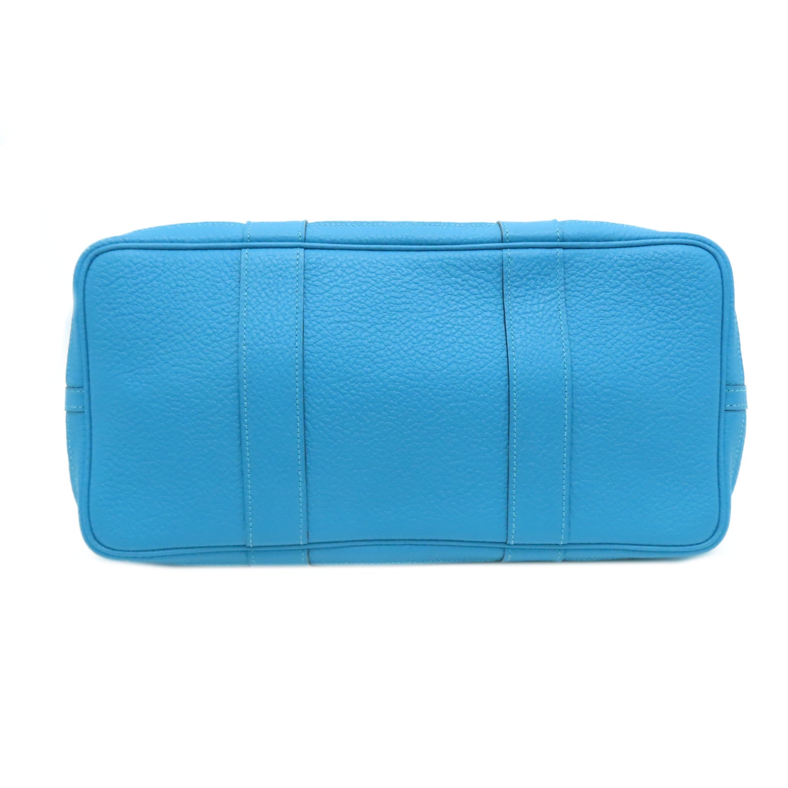 HERMES Togo Leather Garden Party PM Silver Button Handle Bag Blue