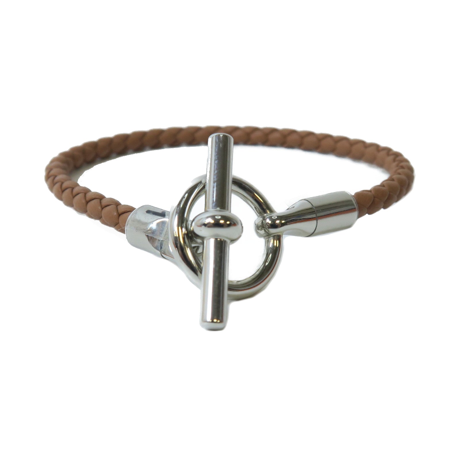 HERMES Swift皮革Glenan Bracelet銀扣手鐲經典駝色