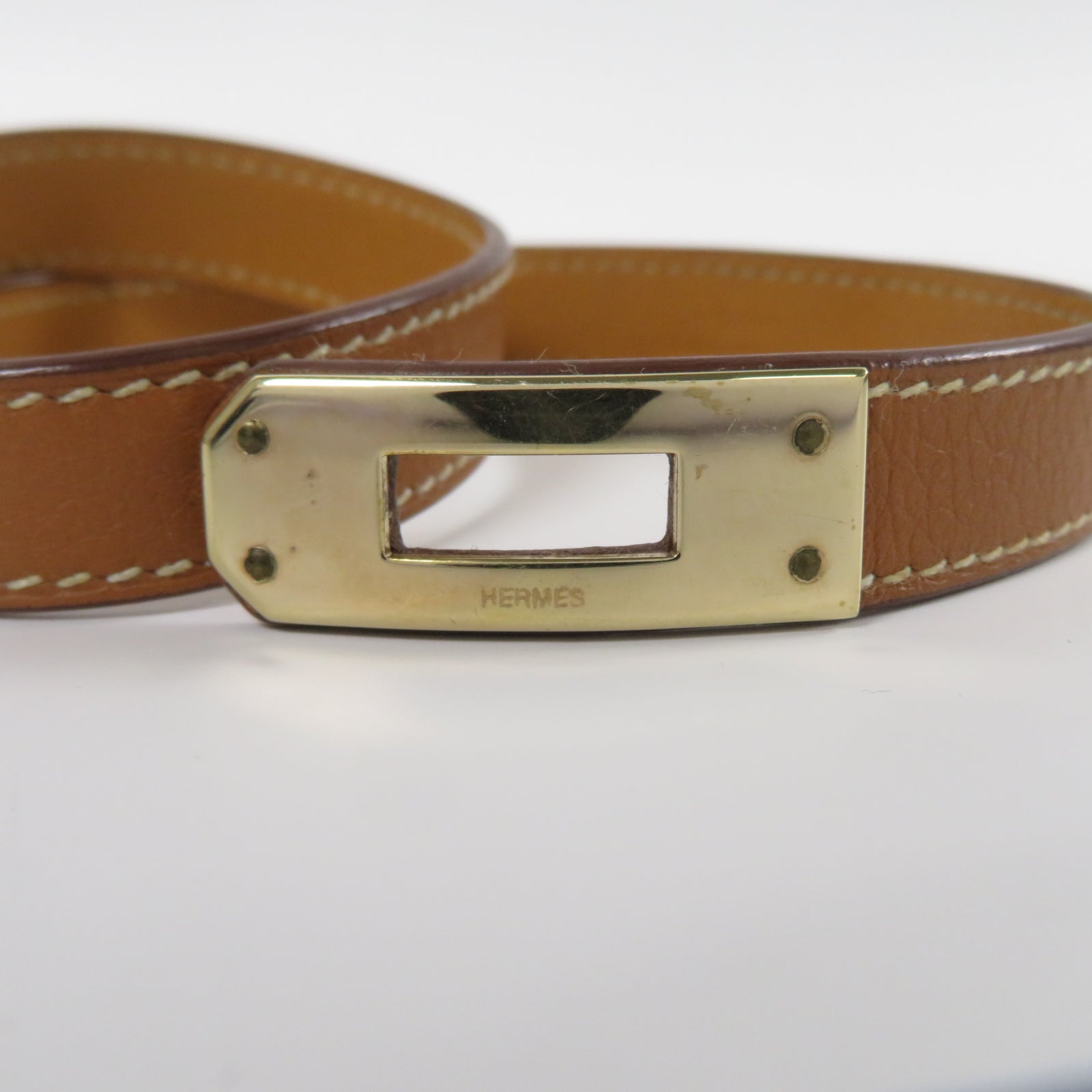 HERMES Epsom皮革Double Tour Bracelet金扣手鏈Gold經典駝色