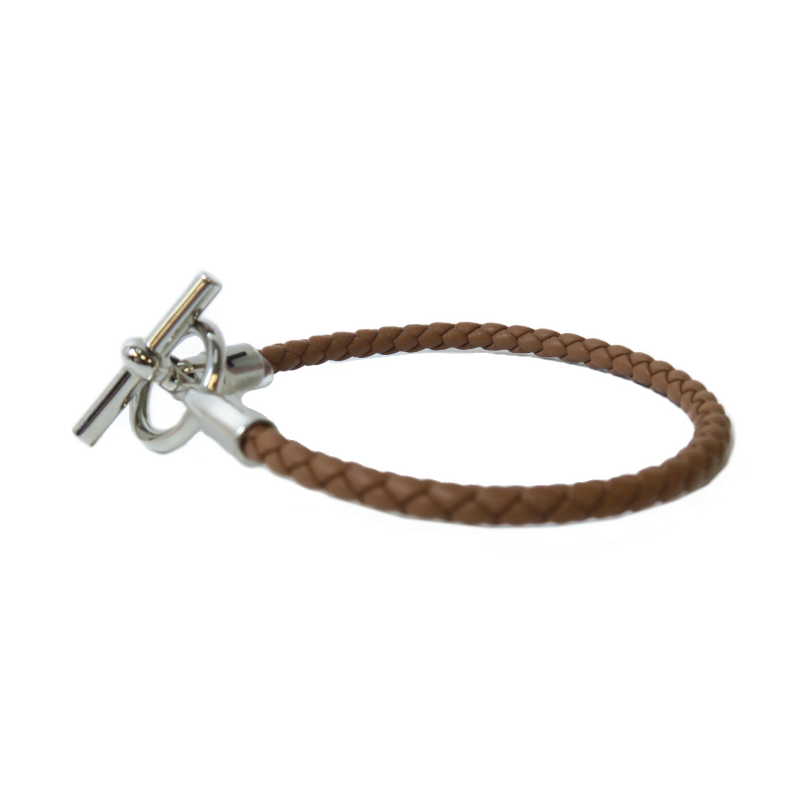 HERMES Swift皮革Glenan Bracelet銀扣手鐲經典駝色