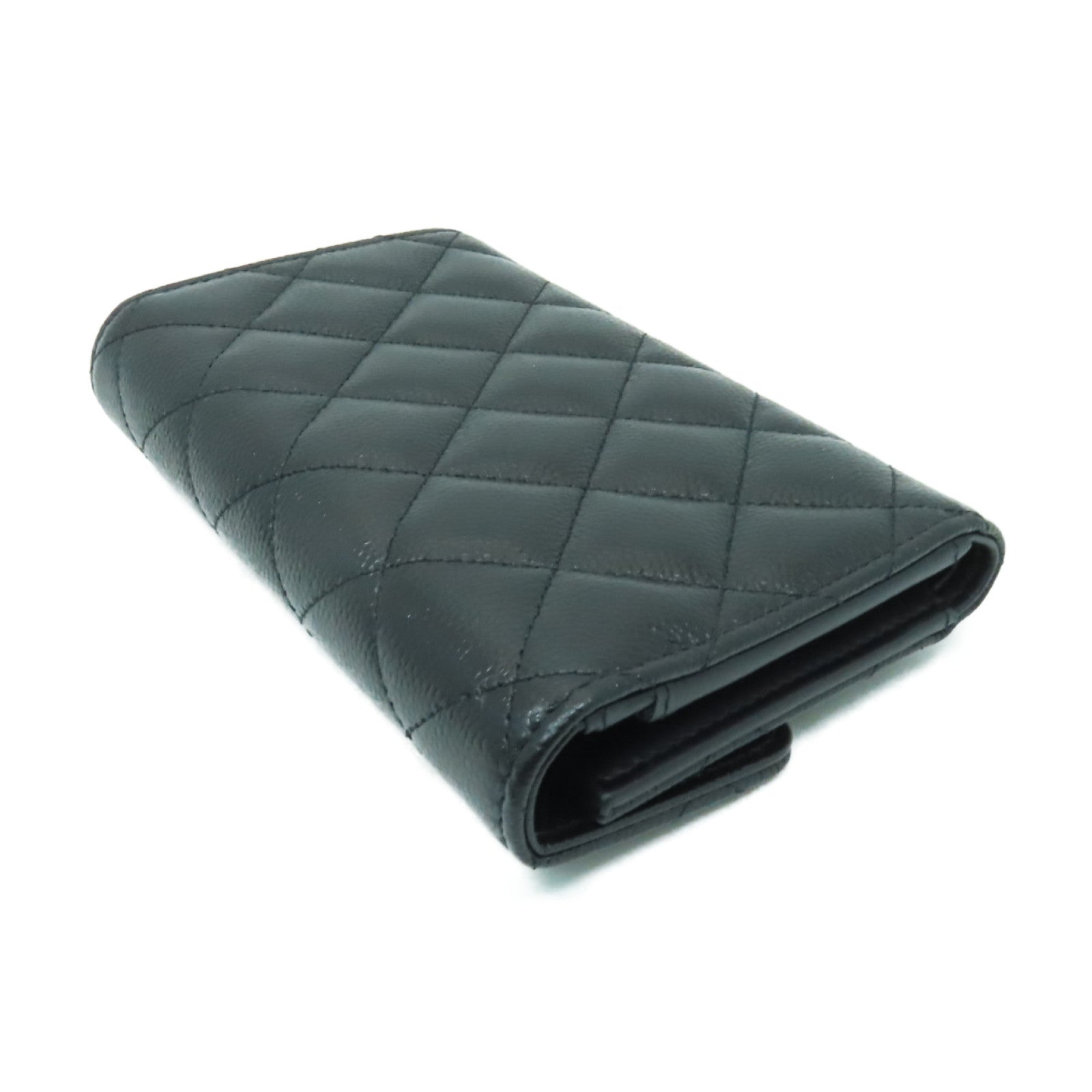 CHANEL 菱格Caviar皮革Wallet金扣錢包黒色