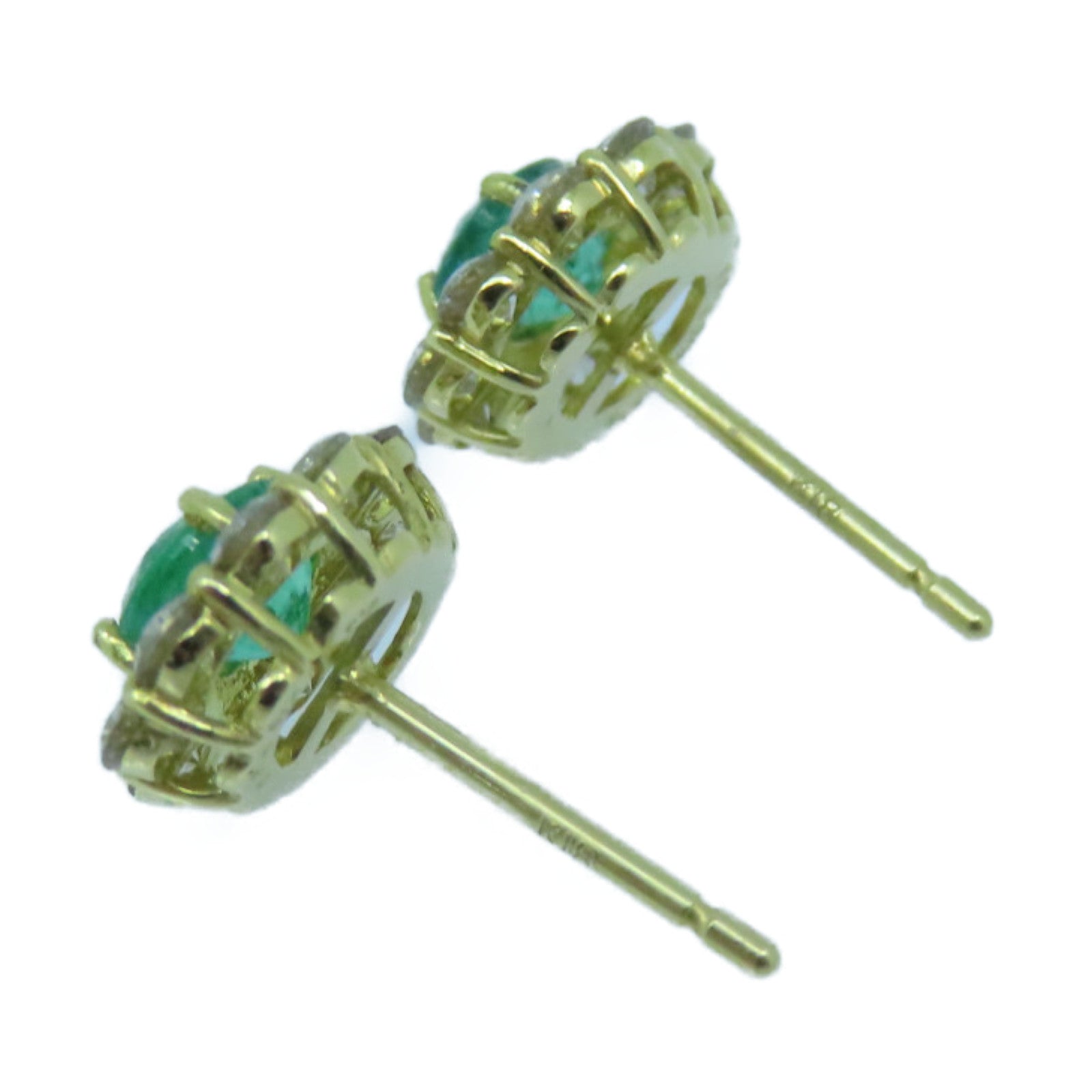 JEWELRY 18K黄金Emerald Earrings 0.75ct绿宝石/0.60ct钻石耳环绿色