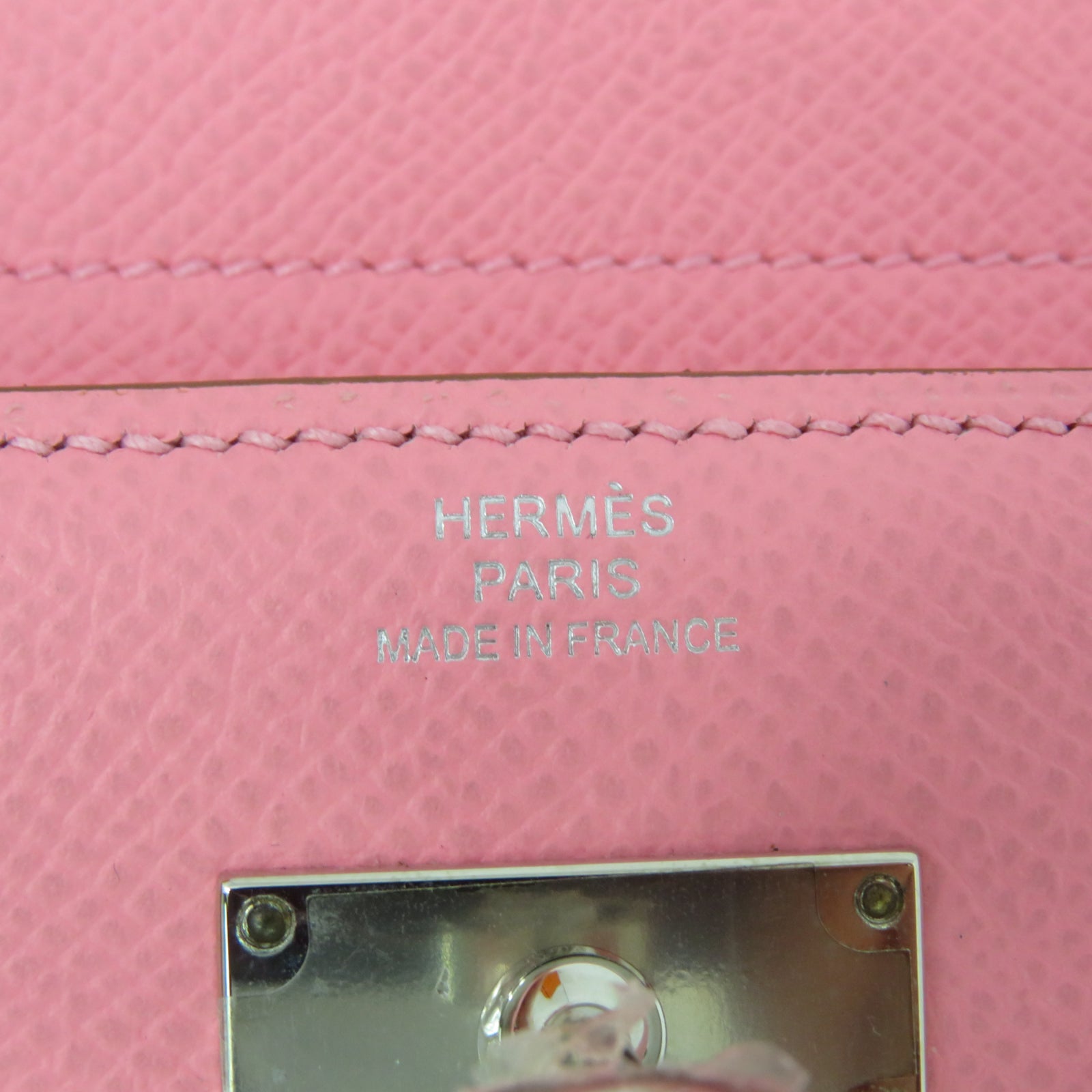 HERMES 【激减优惠】Veau Epsom皮革Kelly Short Wallet银扣钱包粉红色