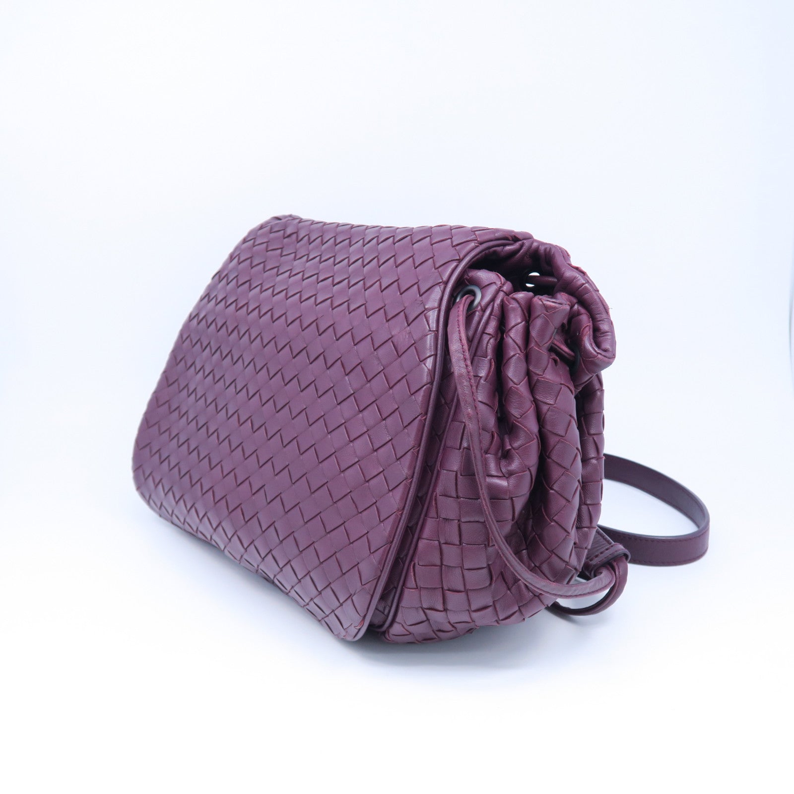 BOTTEGA VENETA 織紋皮革Shoulder Bag銀扣肩背袋紫色