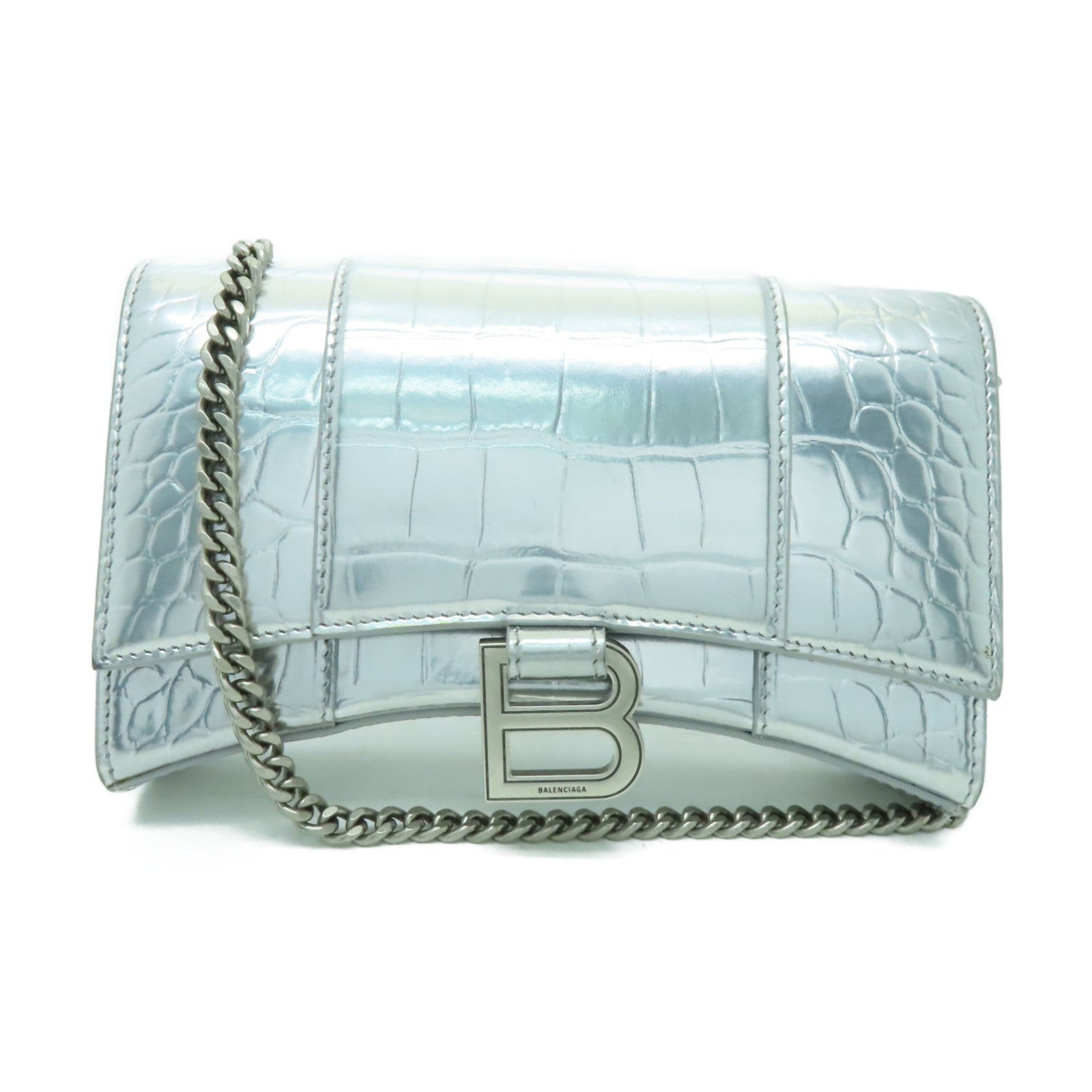 BALENCIAGA 牛皮皮革Shoulder Bag銀扣鏈帶肩背袋銀色