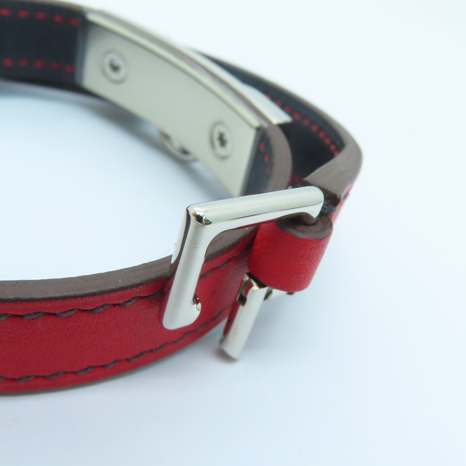 HERMES Swift皮革Rivale Double Tour Bracelet銀扣手帶紅色