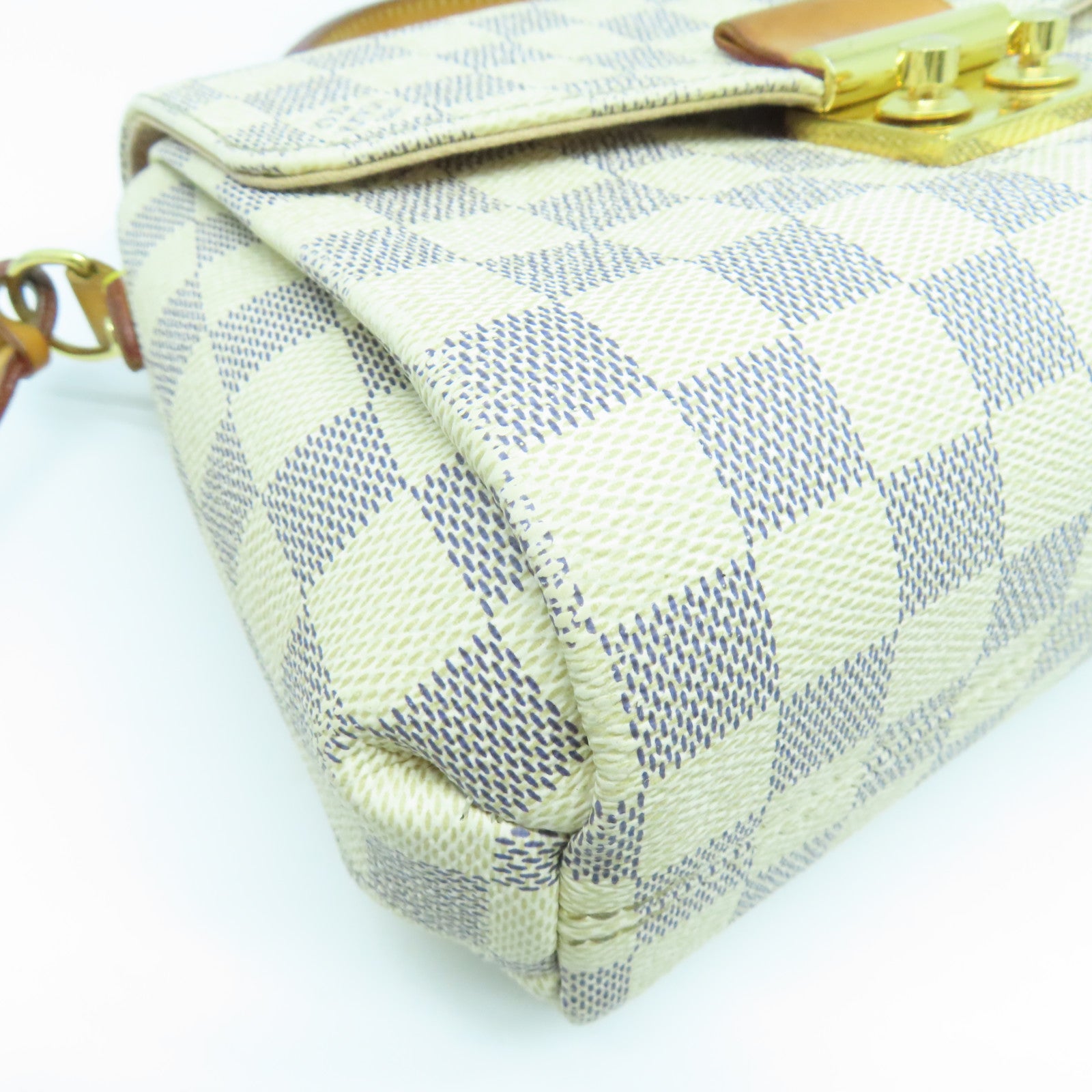 LOUIS VUITTON Damier Azur Croisette金扣手挽肩背兩用袋藍色/白色