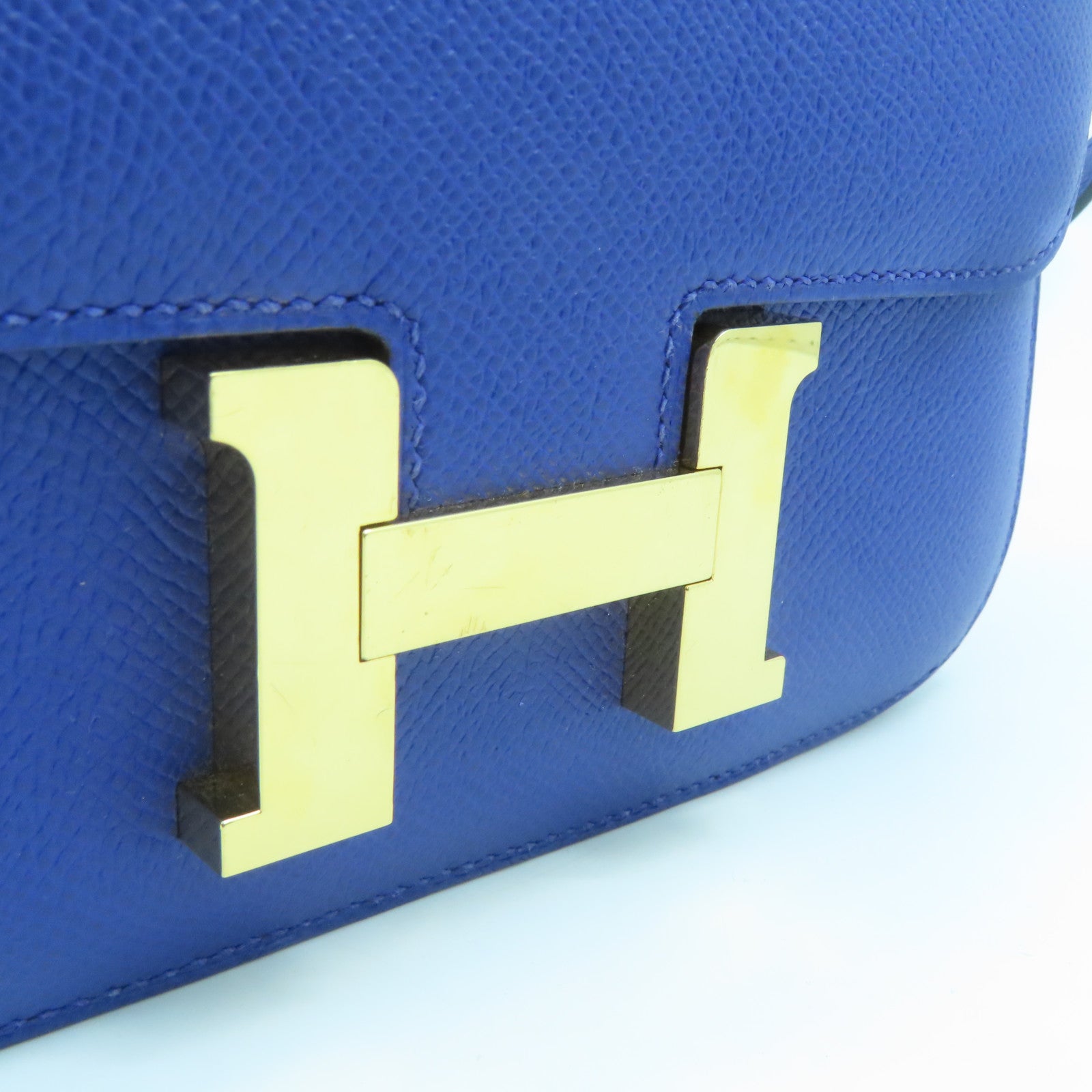 HERMES Epsom Leather Constance Mini Gold Buckle Shoulder Bag Blue