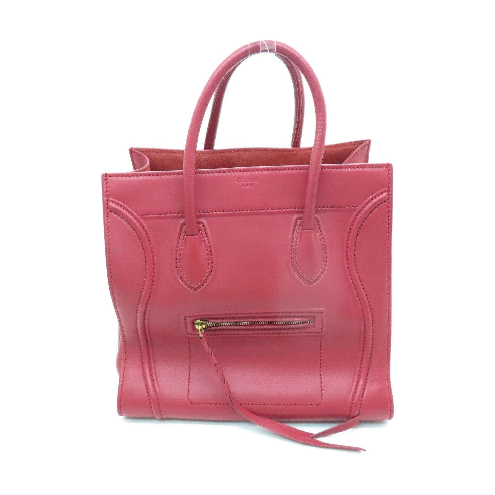 CELINE 【激減優惠】牛皮皮革Handbag金扣手挽袋紅色