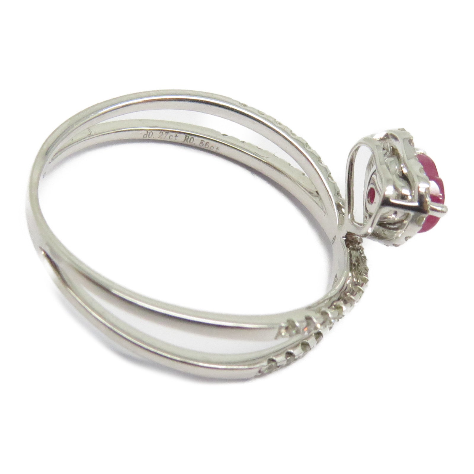 JEWELRY 【激減優惠】18K白金Ruby Ring 0.56ct紅寶石/0.27ct鑽石戒指US#7.25紅色/銀色