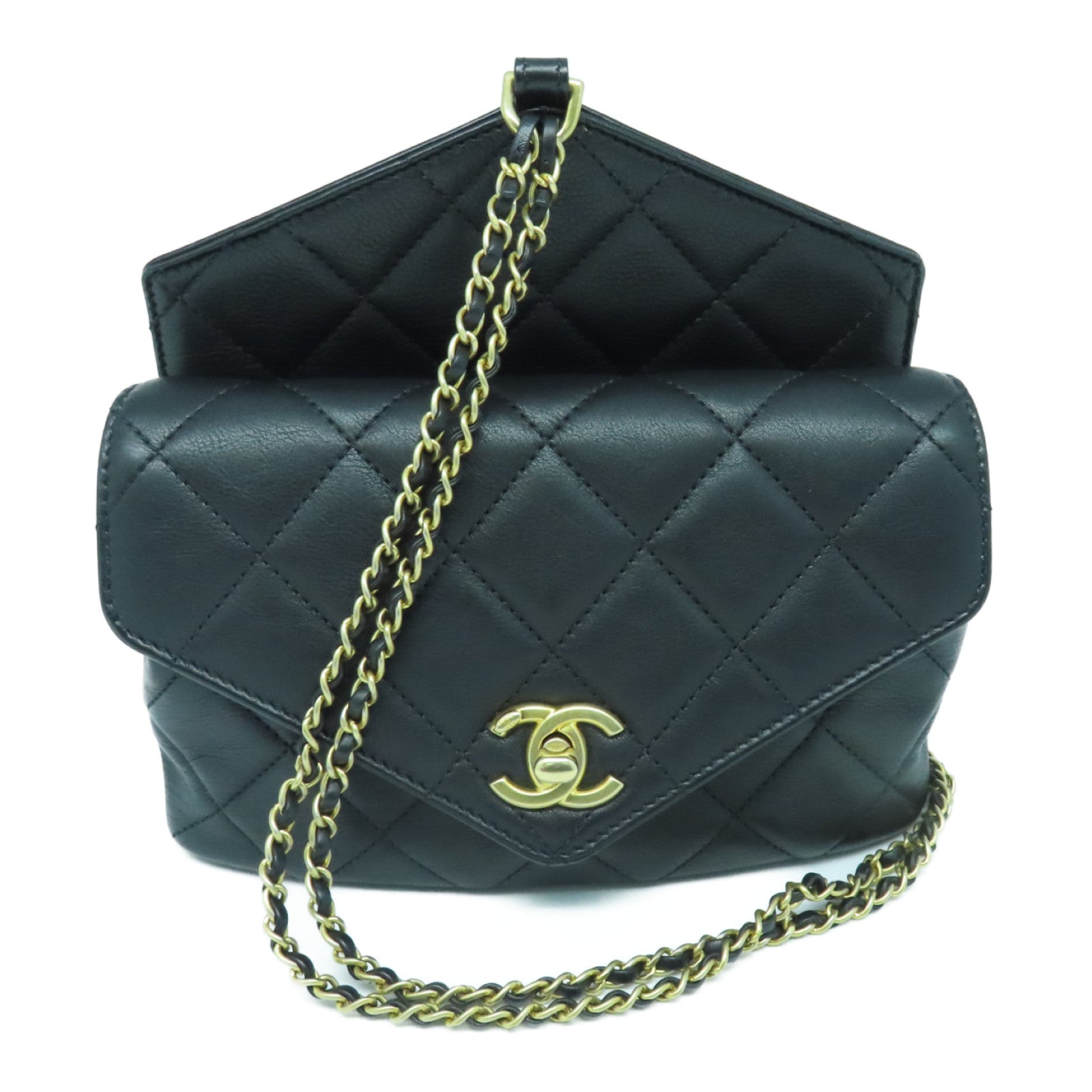 CHANEL [Sharp Discount] Lingge Cowhide Leather Chain Shoulder Bag/Waist Bag Gold Buckle Chain Belt Shoulder Bag/Pocket Black