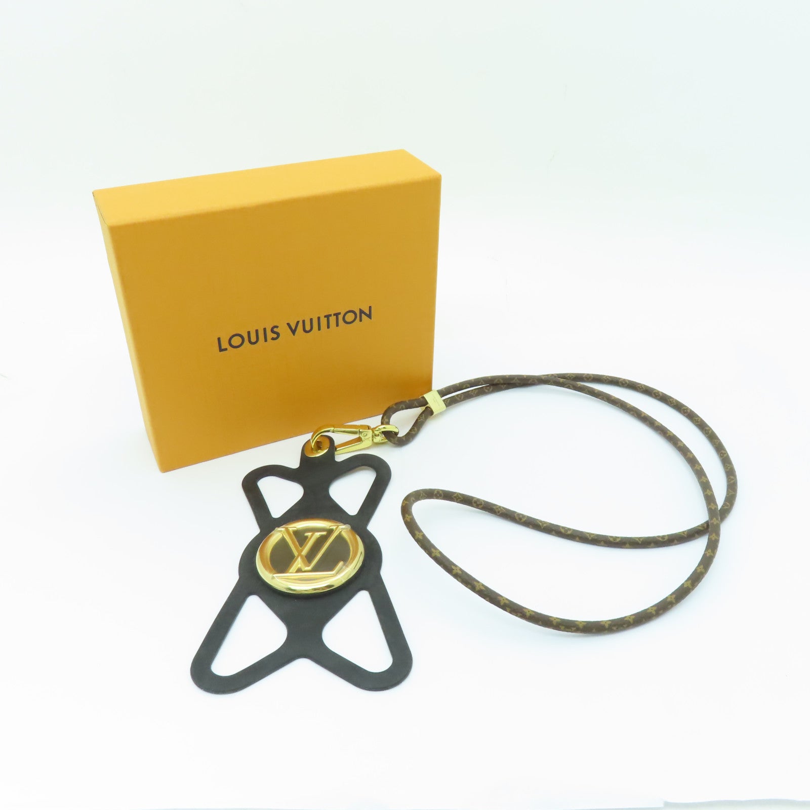 LOUIS VUITTON 塗層帆布/Silicon/金屬Louis Phone Holder金扣手機架棕色/黑色