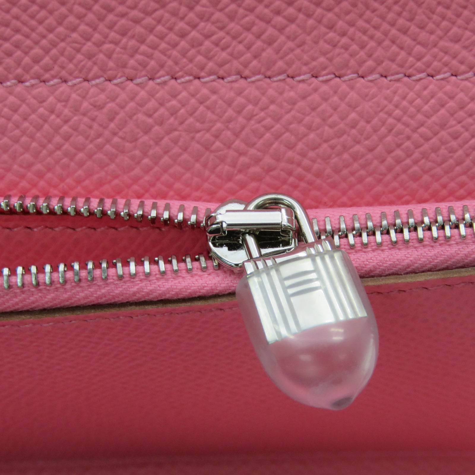 HERMES 【激减优惠】Veau Epsom皮革Kelly Short Wallet银扣钱包粉红色
