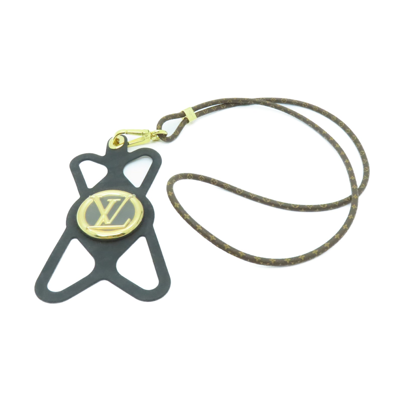 LOUIS VUITTON 塗層帆布/Silicon/金屬Louis Phone Holder金扣手機架棕色/黑色