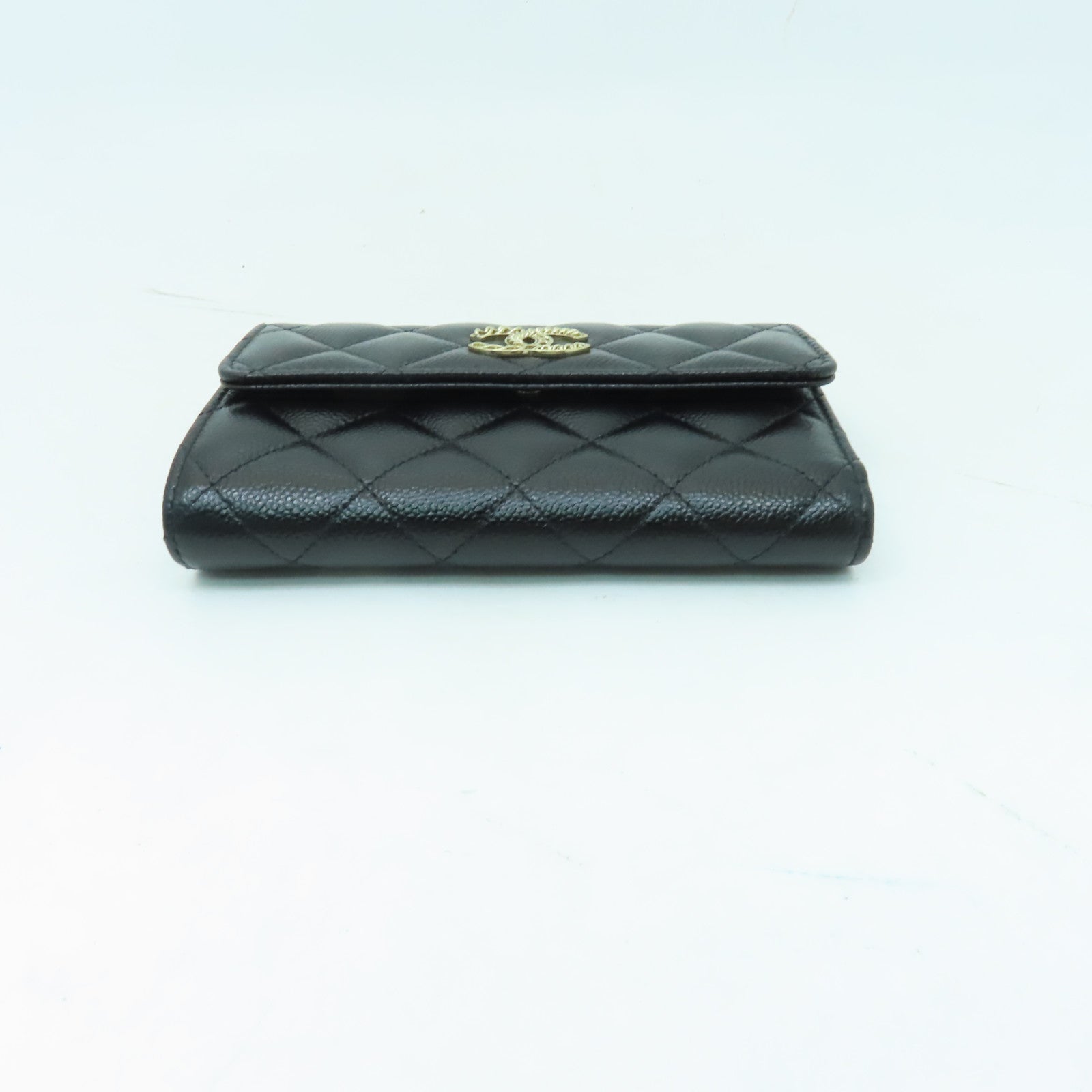 CHANEL 菱格Caviar皮革Wallet金扣錢包黒色